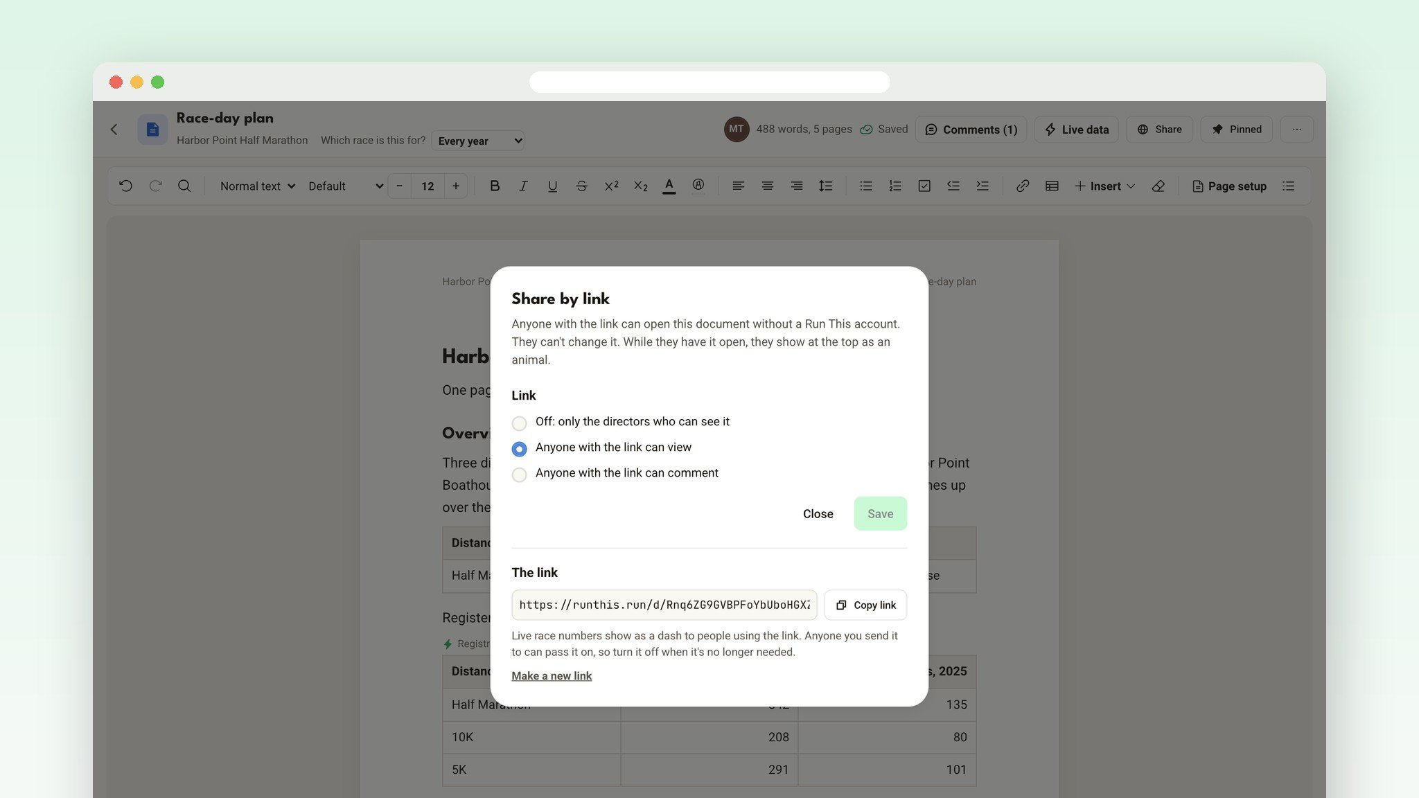 The Share menu on a document