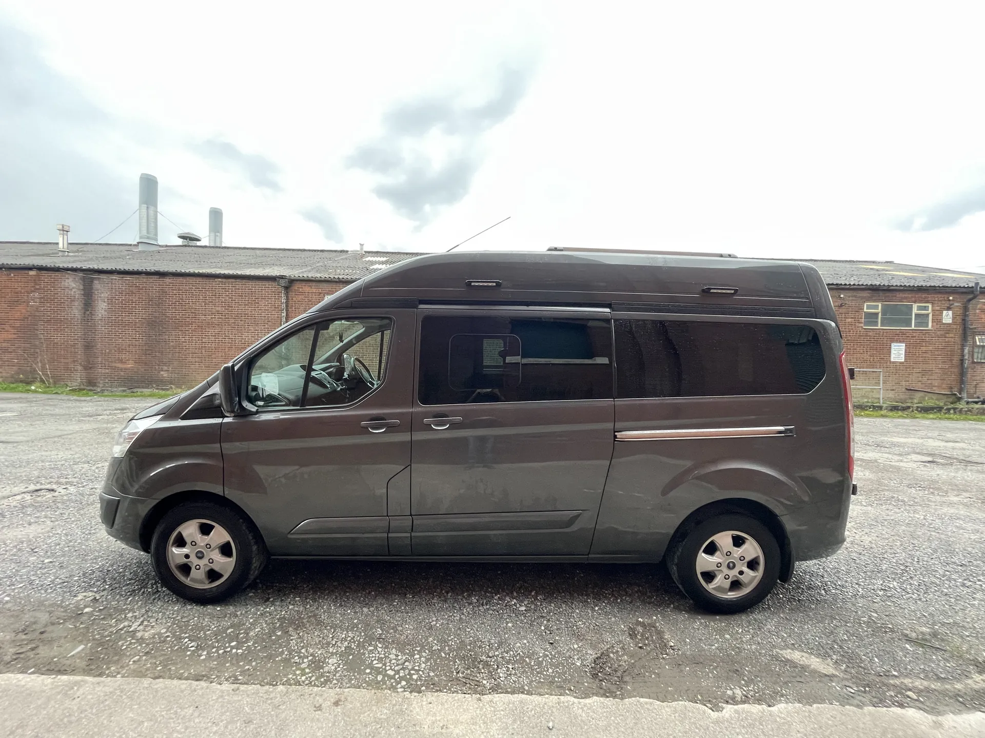 Side profile of a Ford Transit Custom campervan conversion