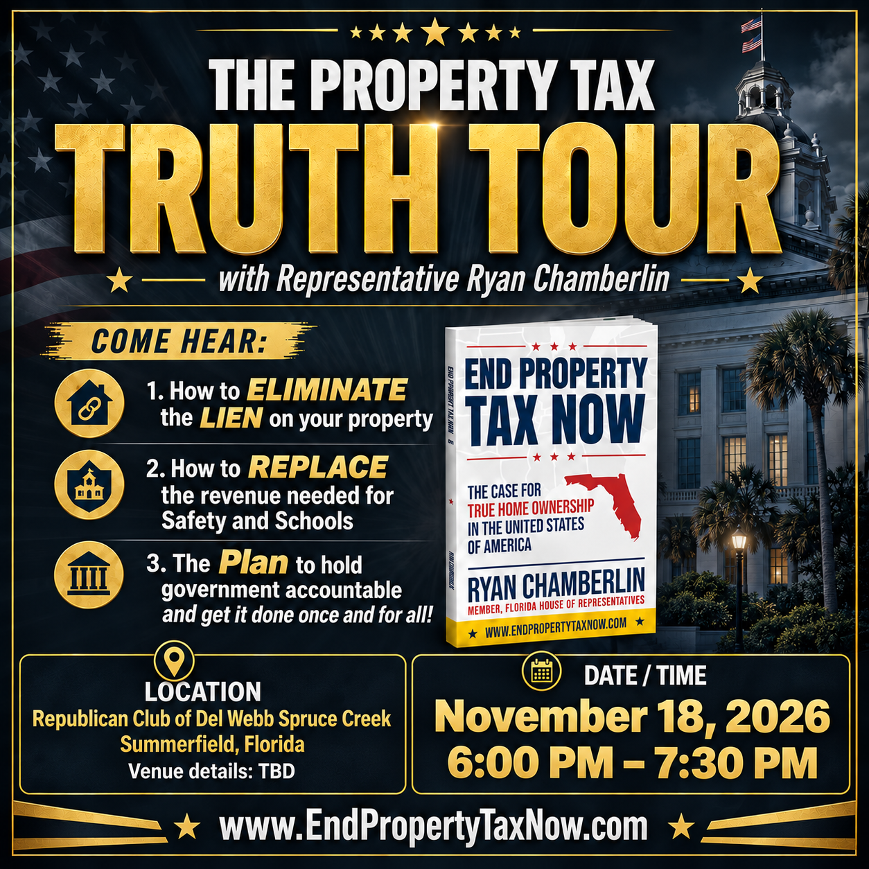 Property Tax Truth Tour: Republican Club of Del Webb Spruce Creek, 2026-11-18, 6:00–7:30 PM