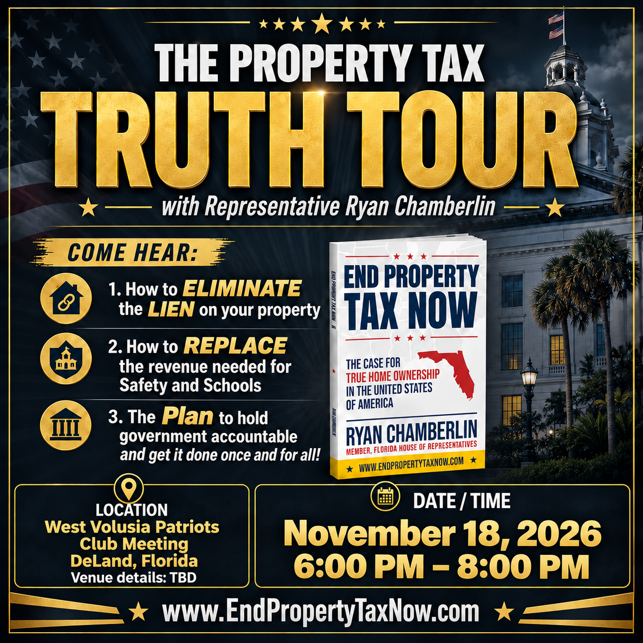 Property Tax Truth Tour: West Volusia Patriots Club Meeting, 2026-11-18, 6:00–8:00 PM