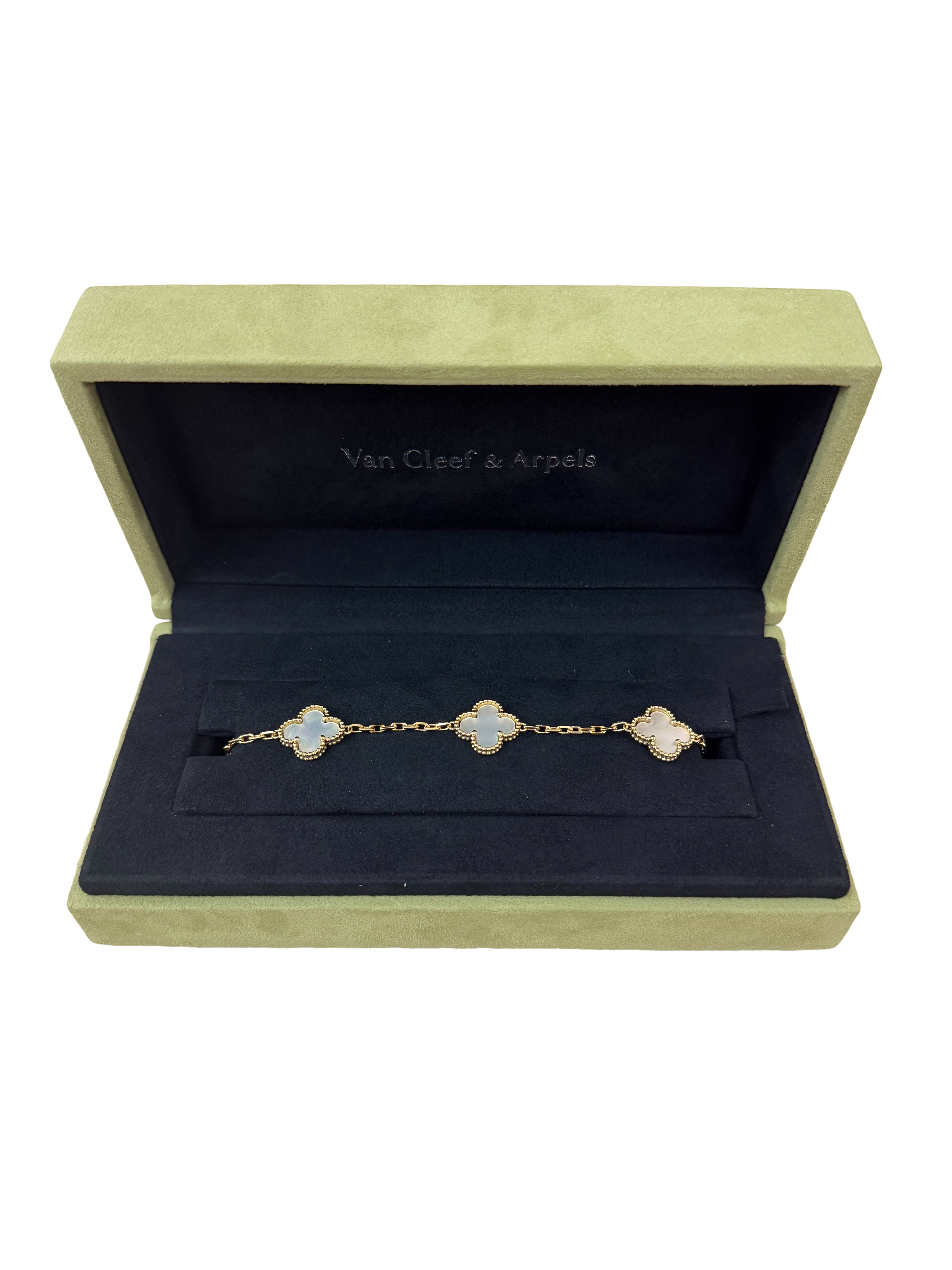 Van Cleef & Arpels 18K Yellow Gold Mother of Pearl 5 Motifs Vintage Alhambra Bracelet