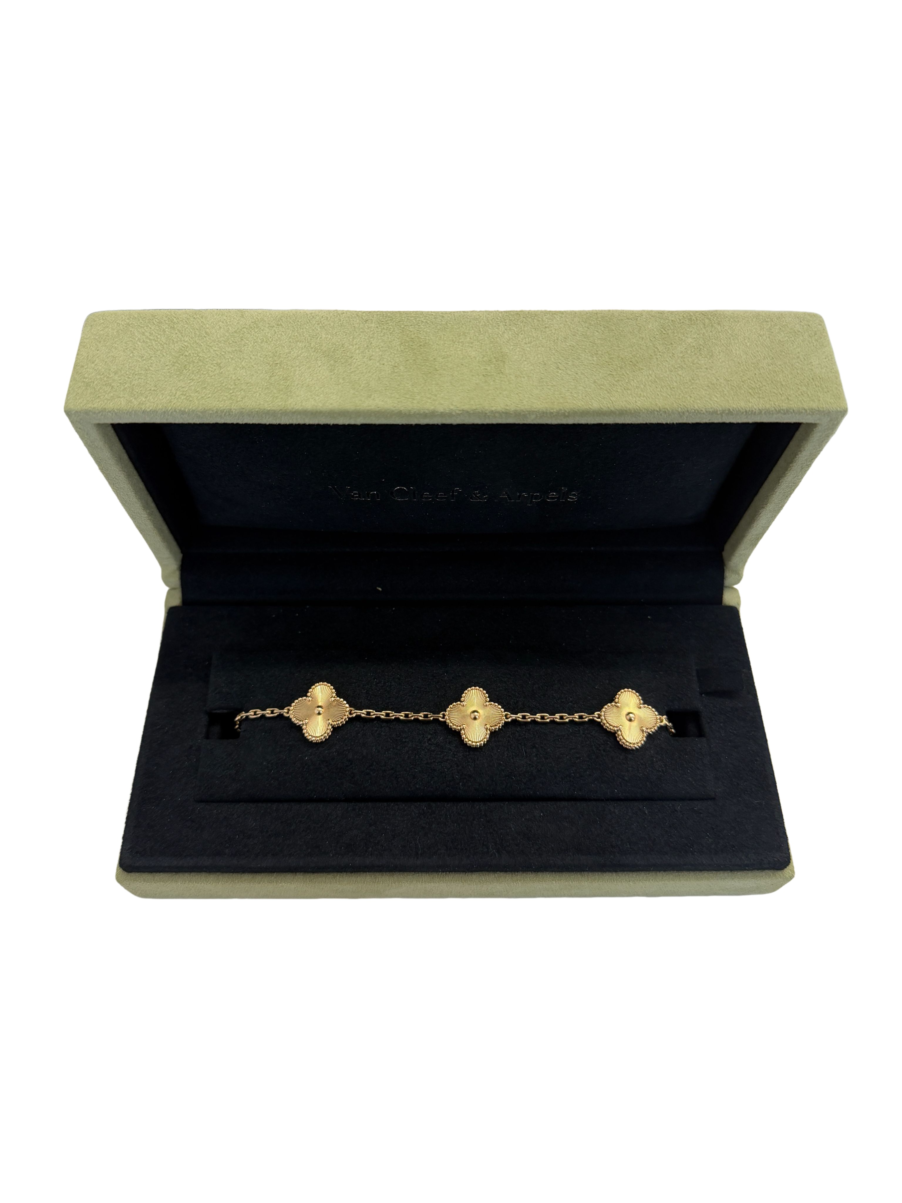 Van Cleef & Arpels Vintage Alhambra 5 Motifs Guilloche 18K Yellow Gold Bracelet