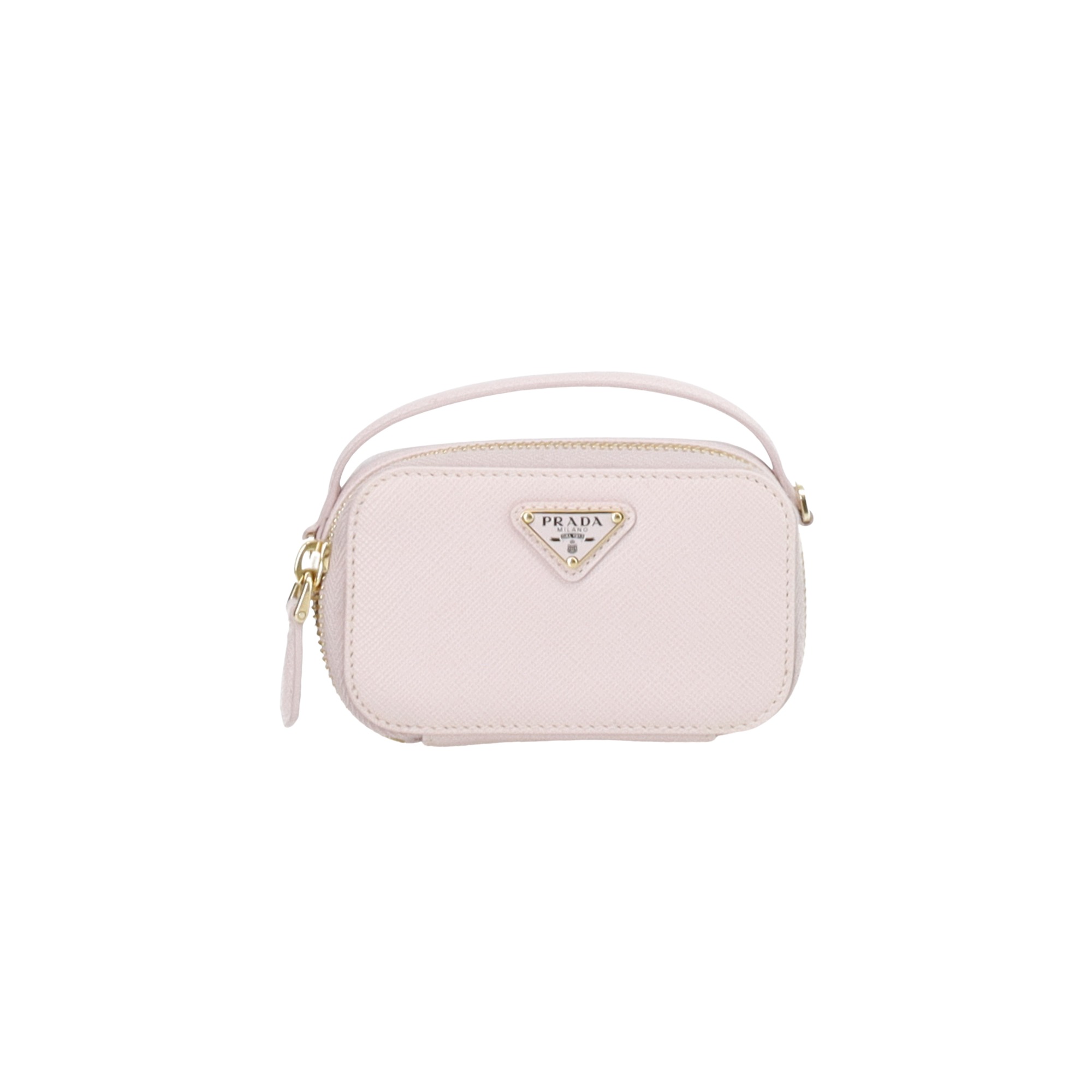 Prada Saffiano Metal Triangle Logo Mini Pouch with Handle Blue