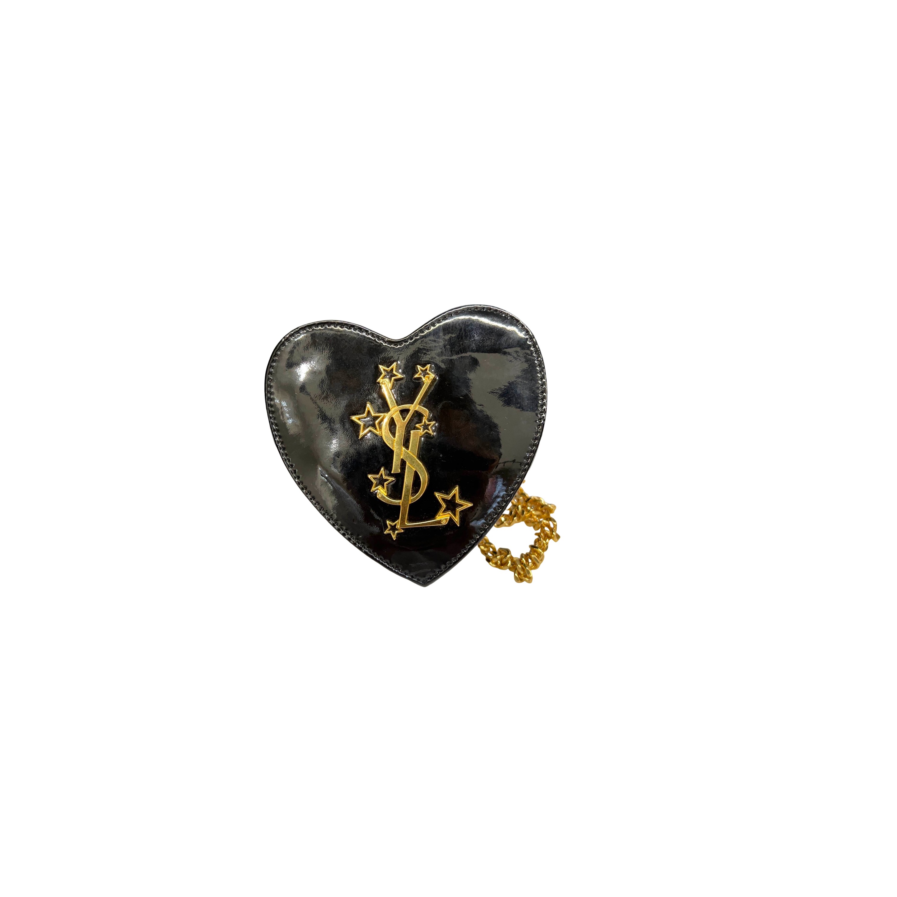 This is a Saint Laurent Black Patent Leather Heart Chain Bag