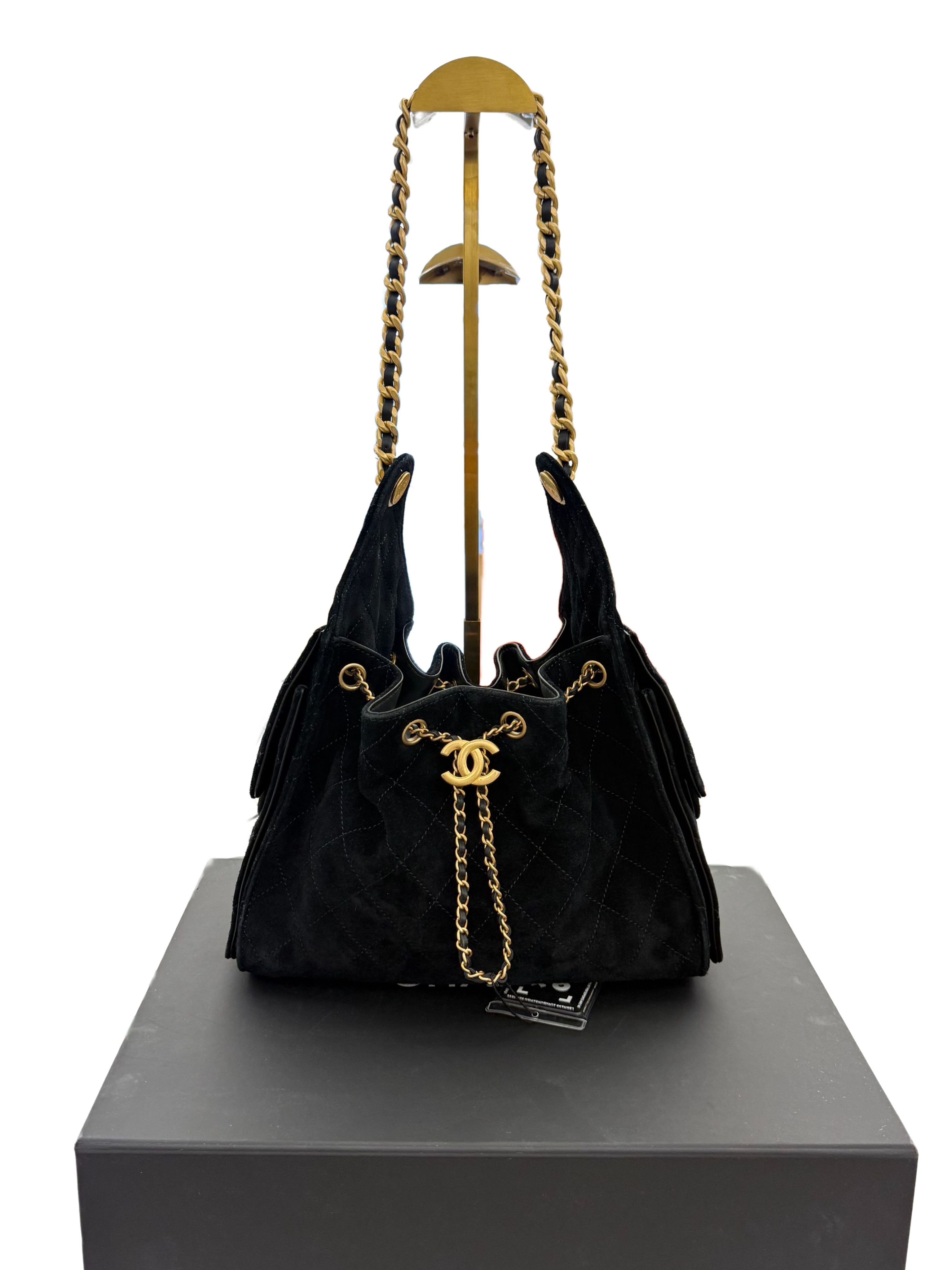 Chanel Suede Quilted Small Chanel 25 Handbag Black
