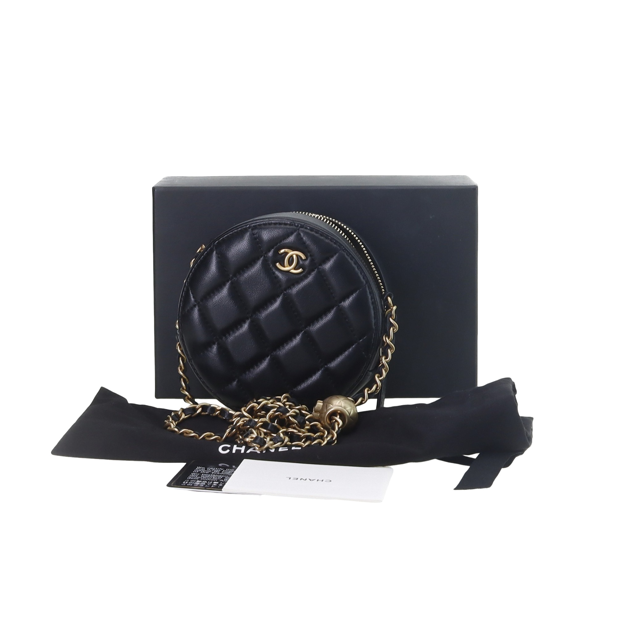 Chanel Lambskin Quilted Round Pearl Crush Clutch With Chain