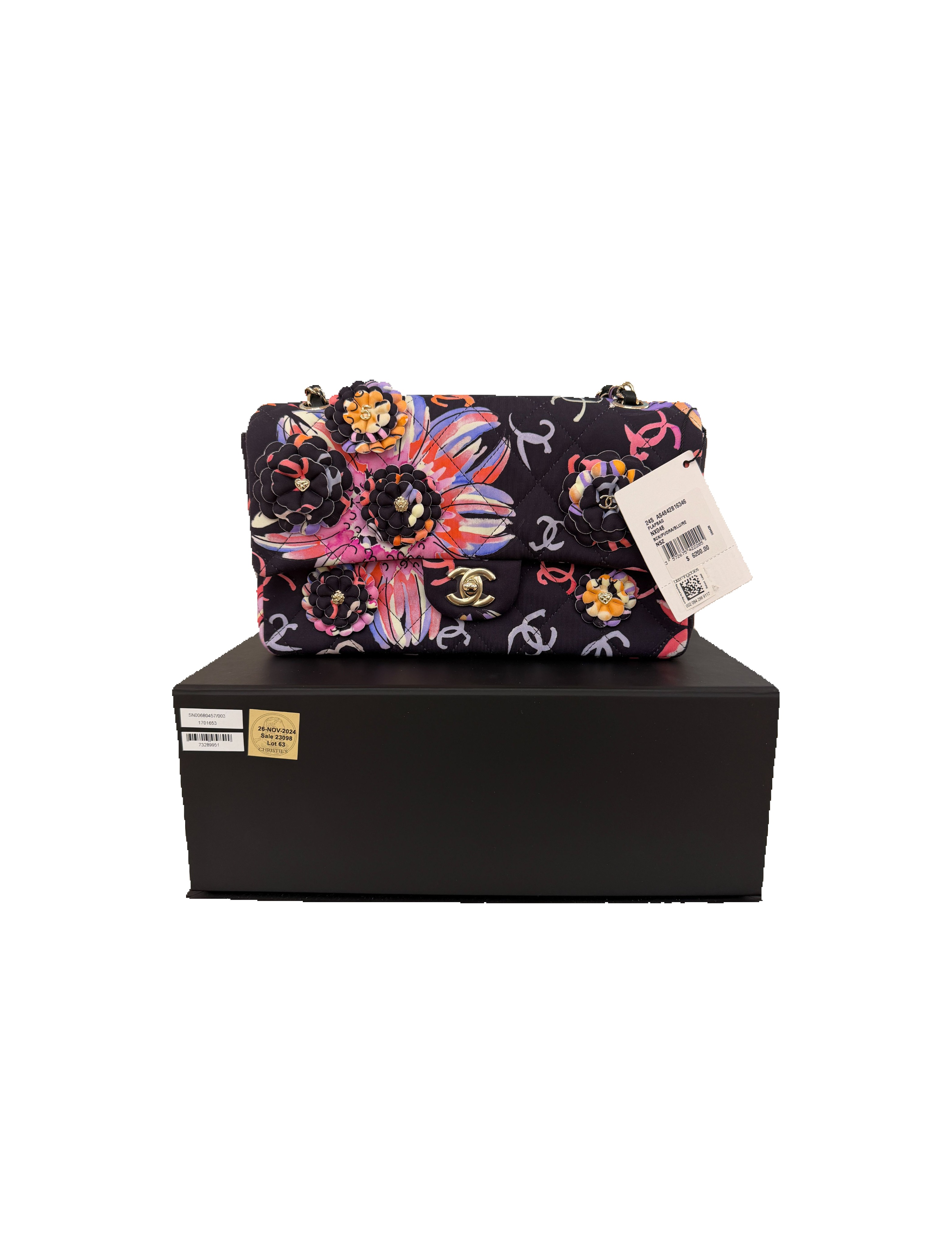 Chanel Multicolor Printed Quilted Fabric Camellia Medium Flap Bag