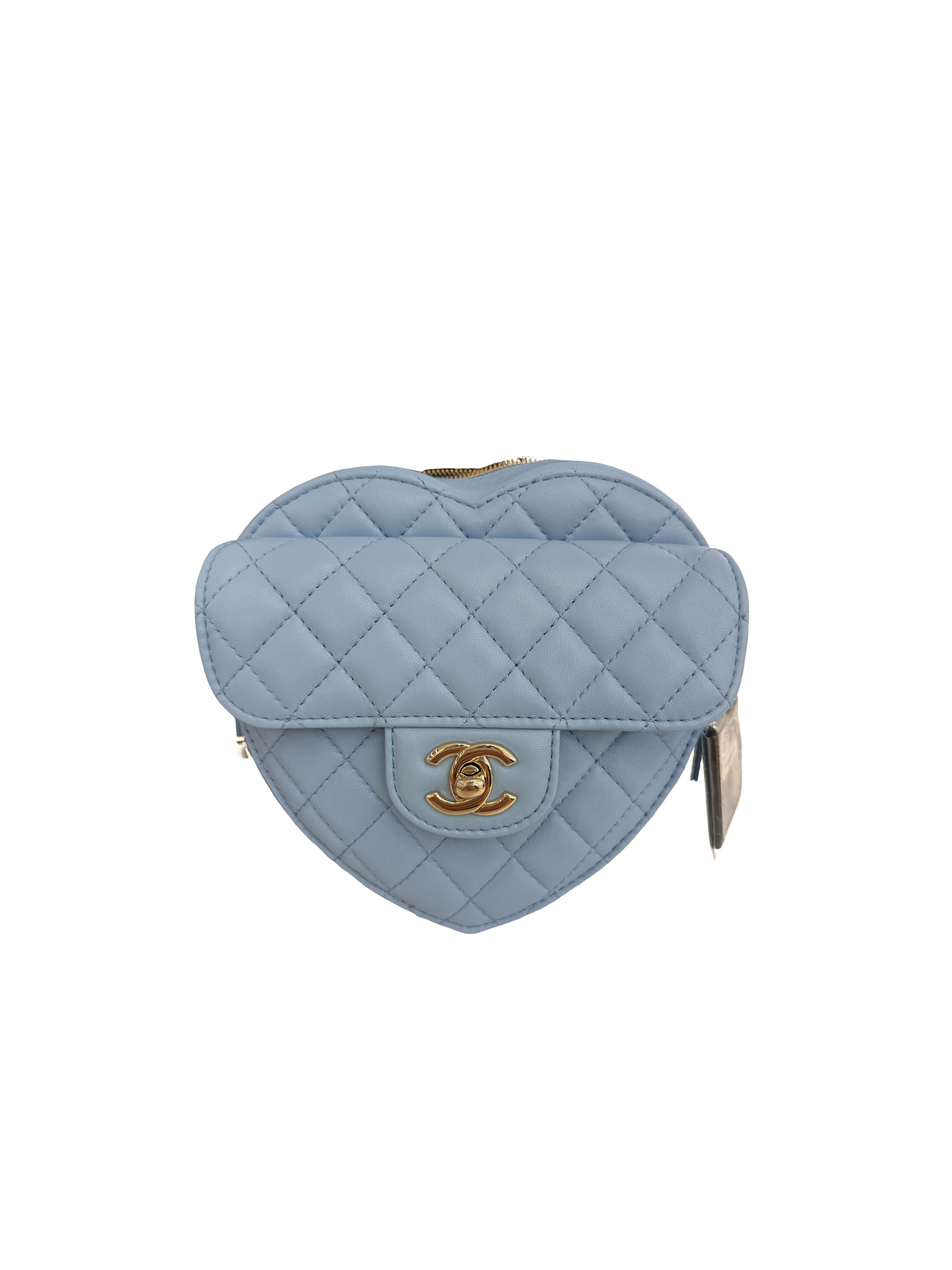 Chanel Lambskin Quilted CC In Love Heart Bag Light Blue
