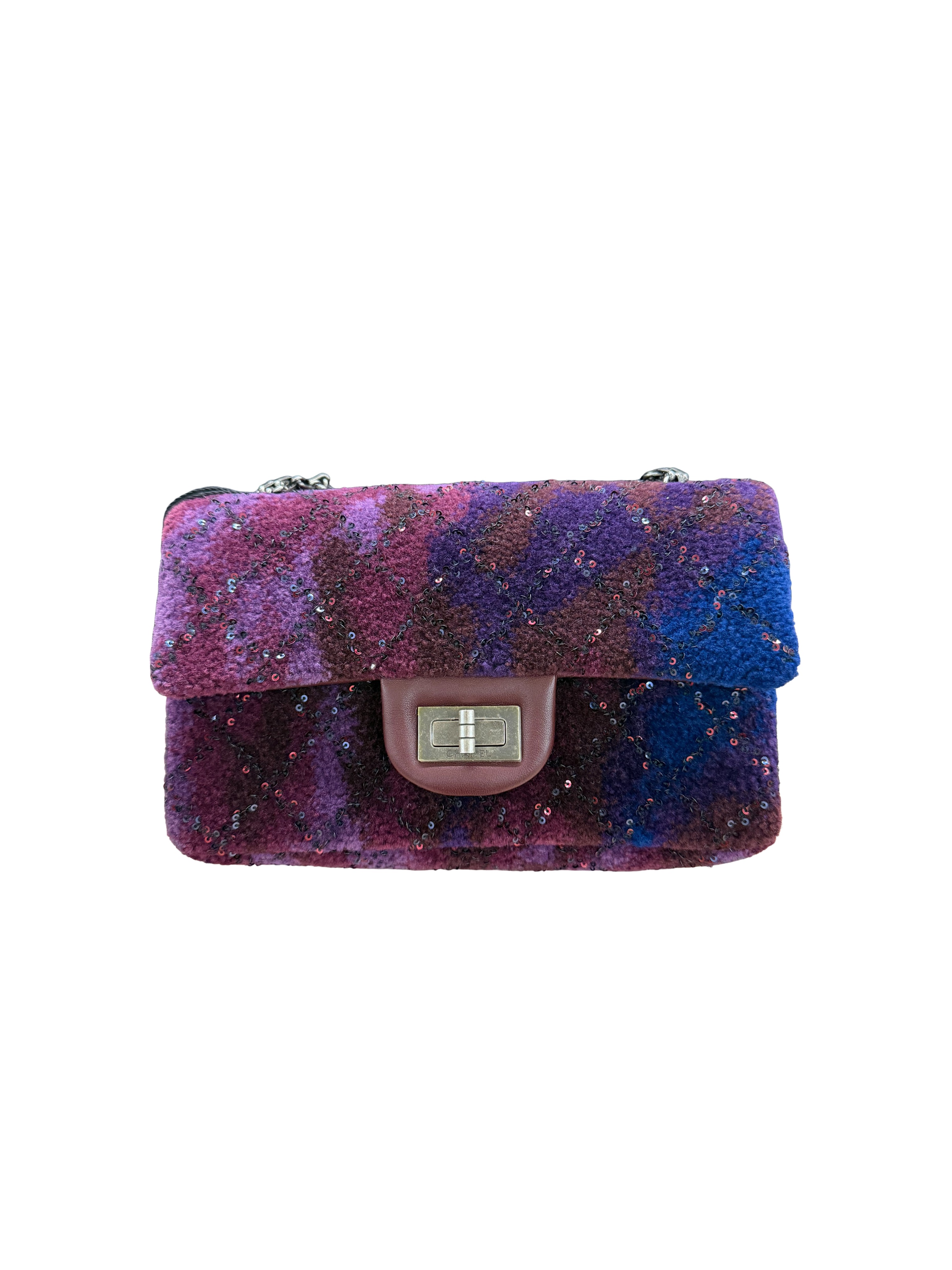 Chanel 2.55 Mini Flap Bag RARE Wool & Sequin Silver-Tone Metal