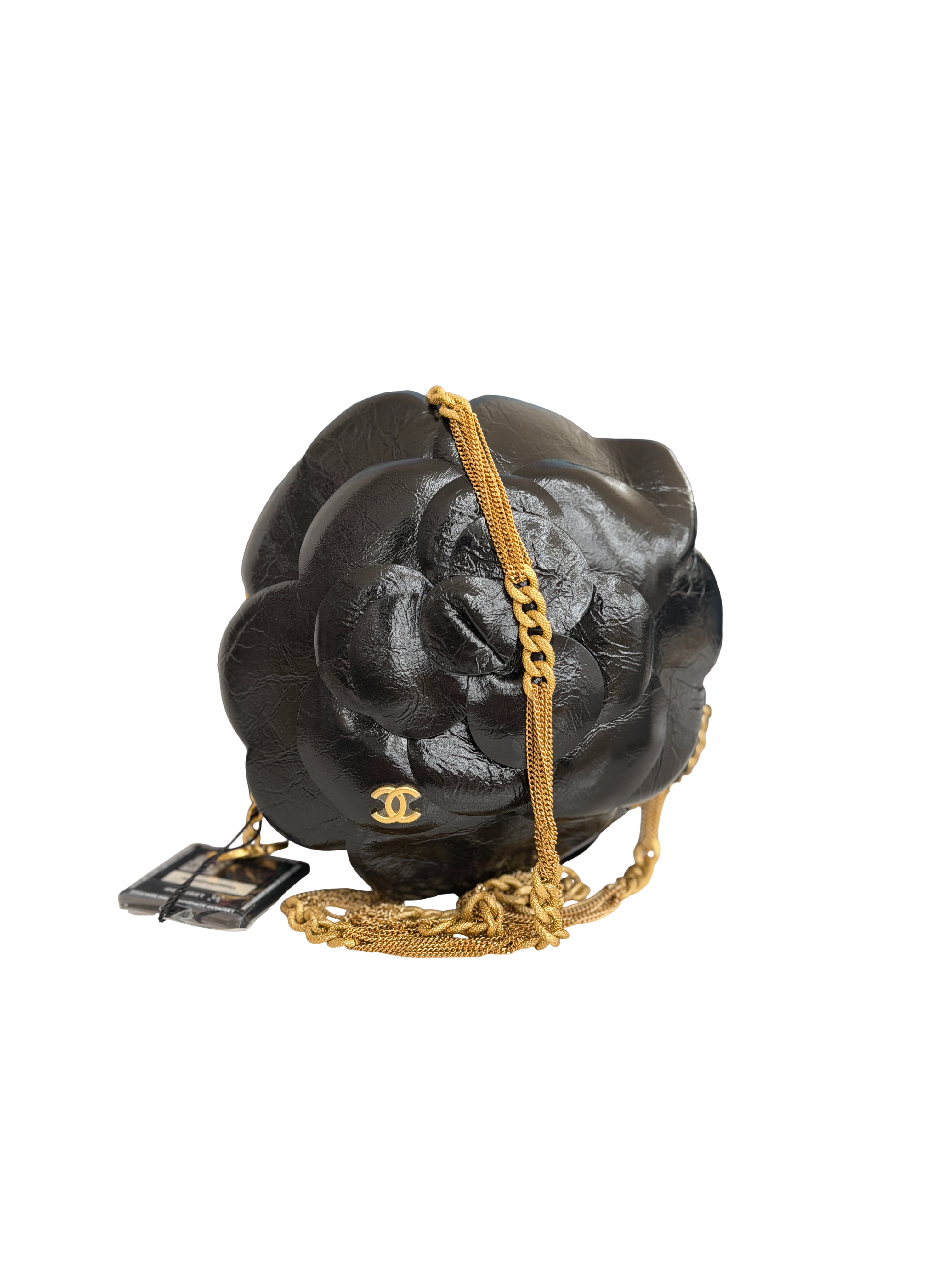 Chanel Camellia Clutch with Chain Black Shiny Calfskin