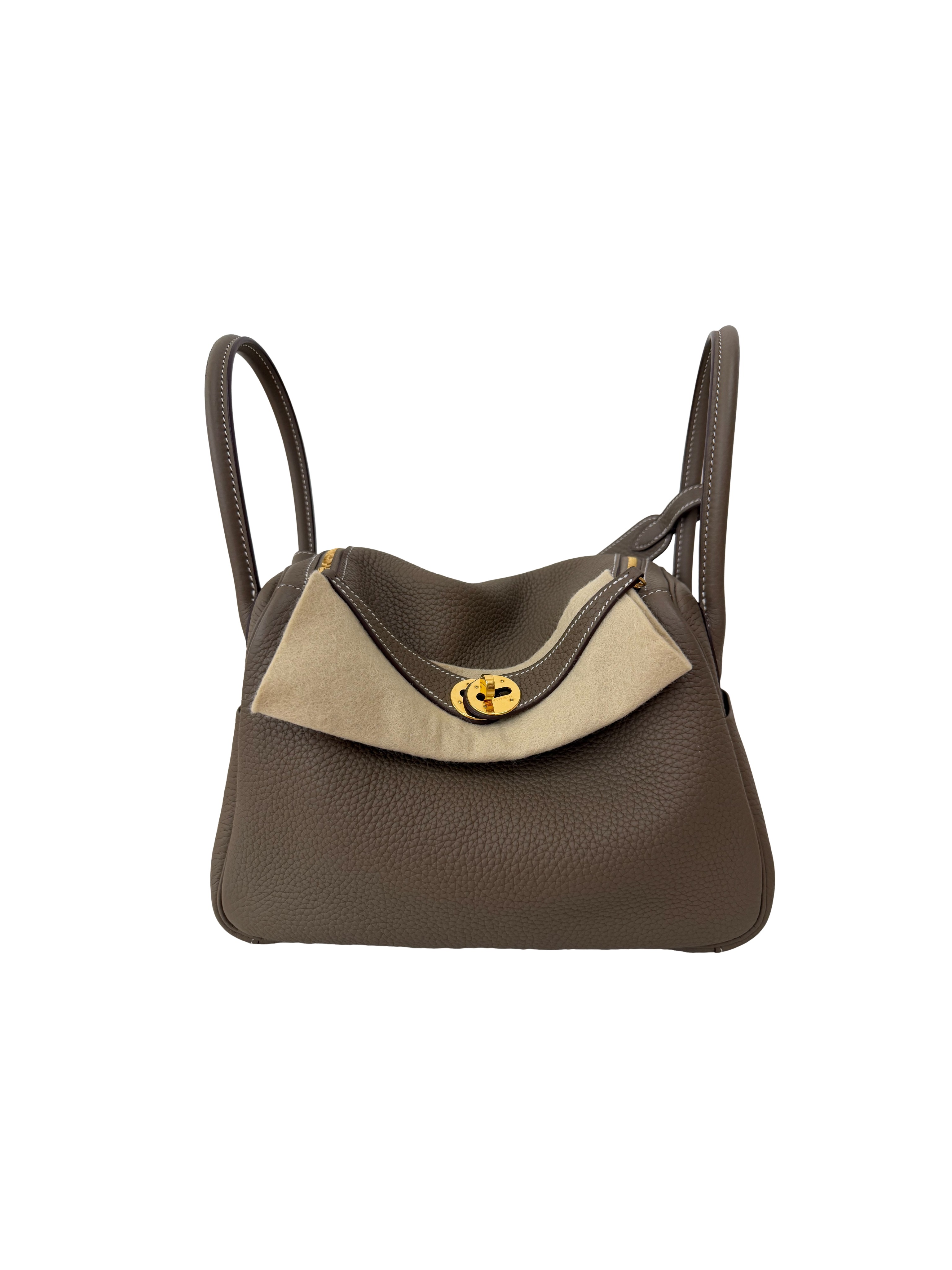 Hermès Lindy 26 Etoupe Taurillon Clemence Gold Hardware C Stamp