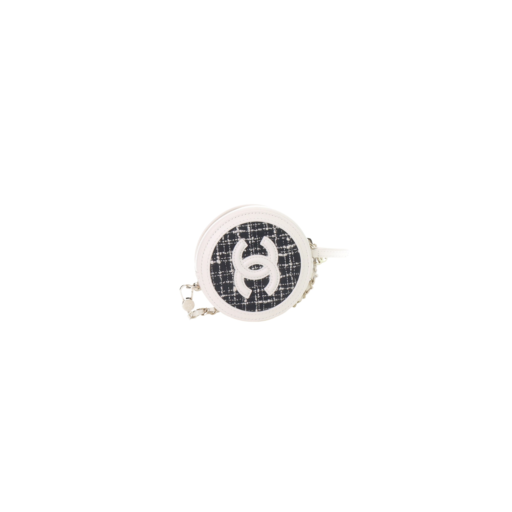 Chanel Tweed Quilted Round Filigree Pouch with Chain xxs