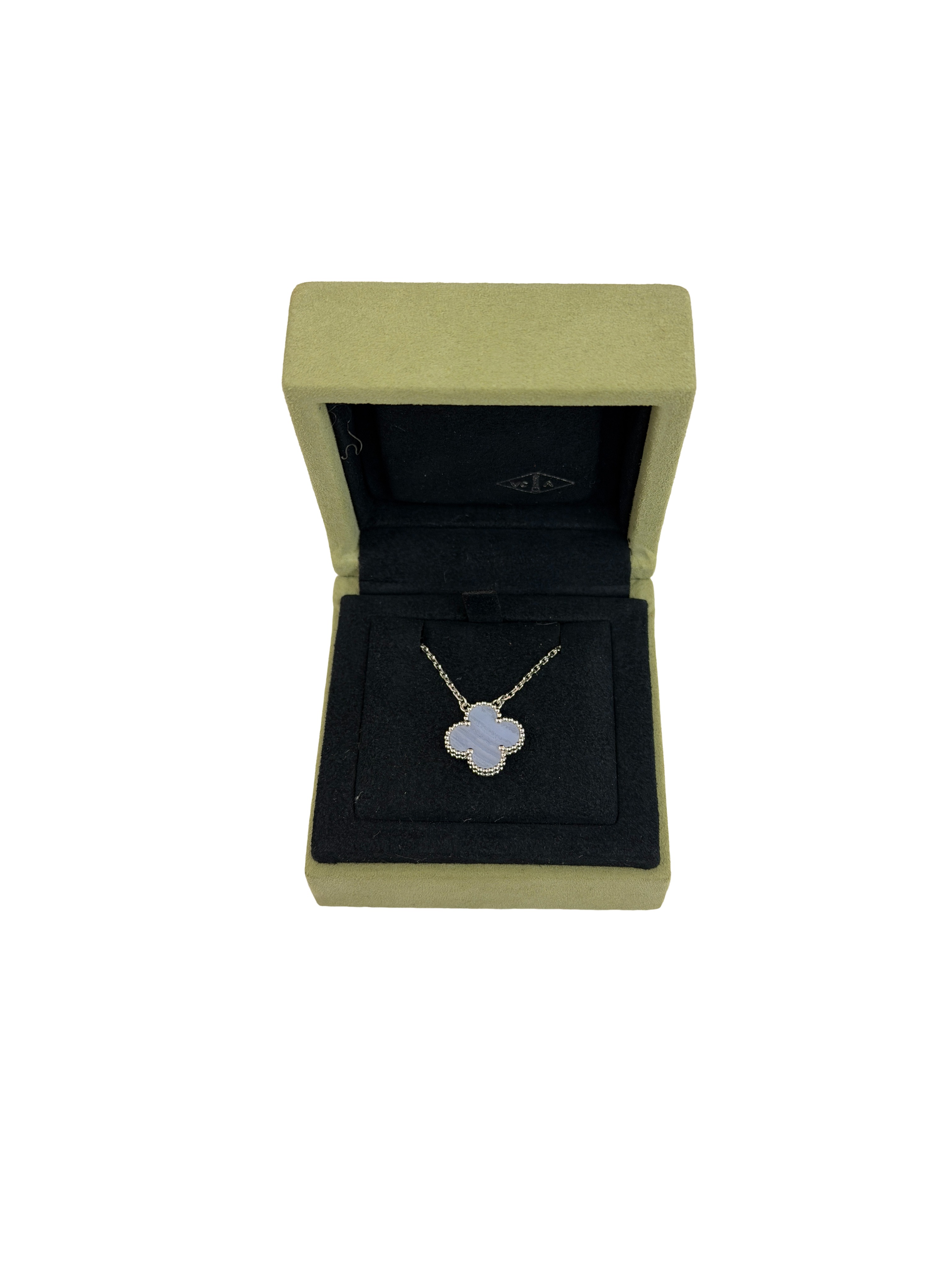 Van Cleef & Arpels 18K White Gold Chalcedony Vintage Alhambra Pendant Necklace