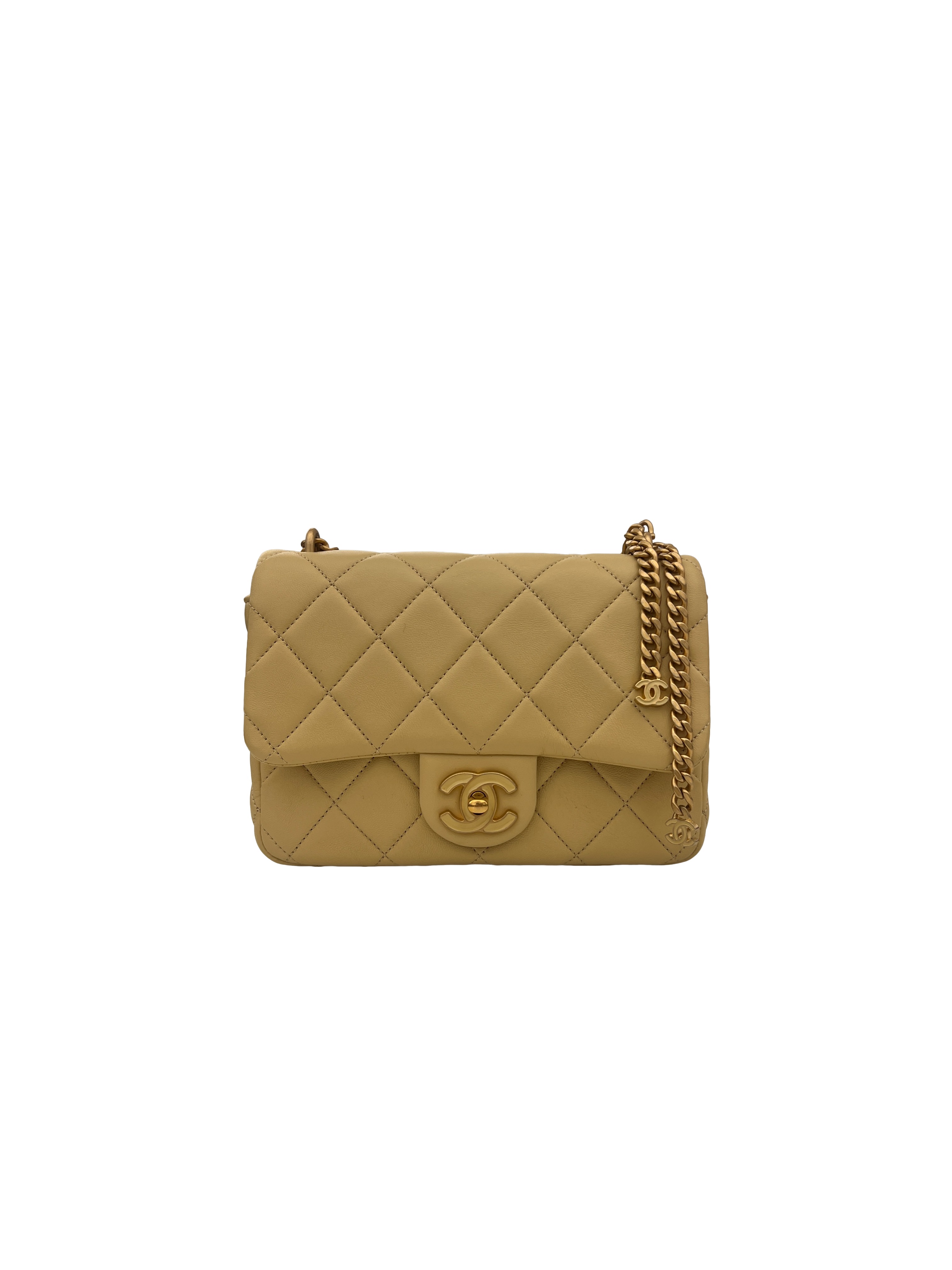 Chanel Lambskin Quilted Double Flap Beige