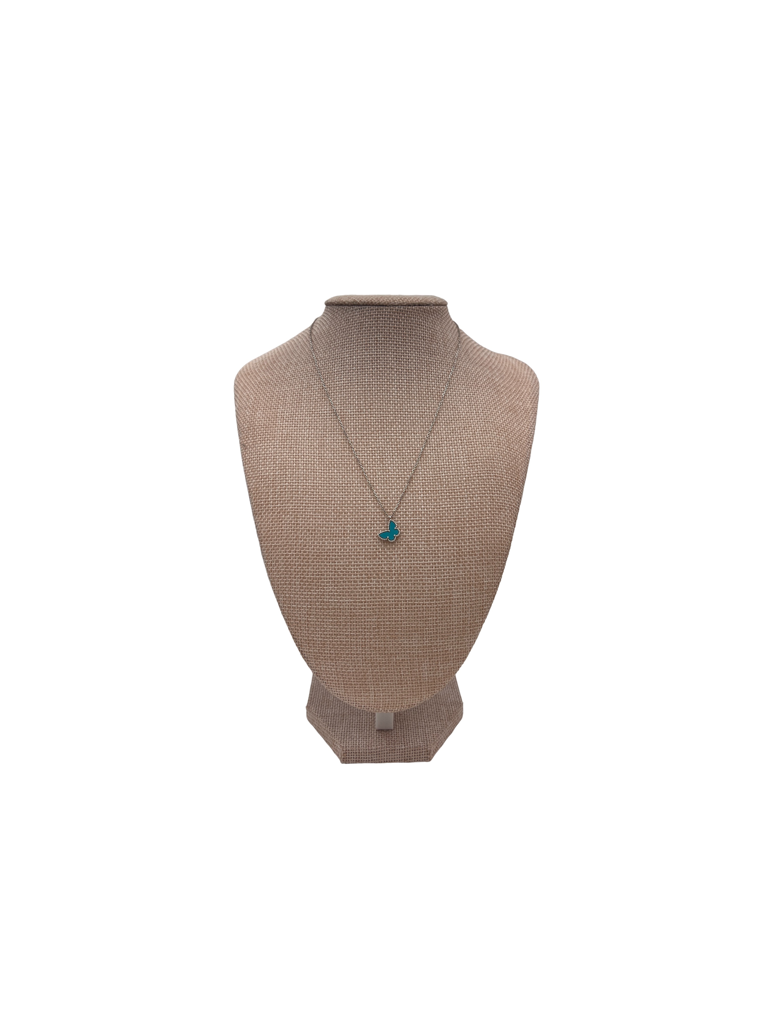 Van Cleef & Arpels 18K White Gold Turquoise Sweet Alhambra Butterfly Pendant Necklace