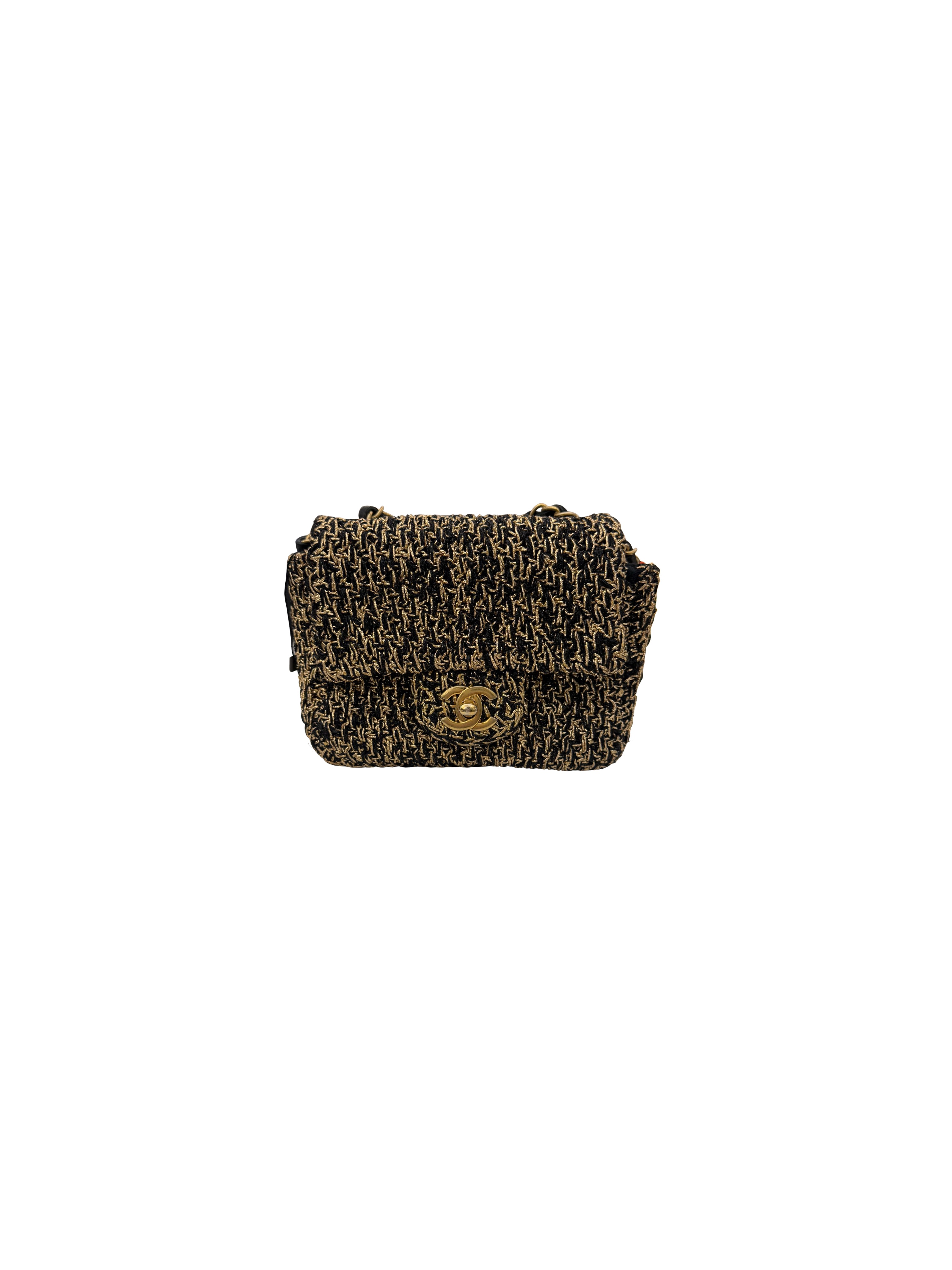 Chanel Black and Gold Spun Egypt Métiers d'Art Square Mini Flap Bag