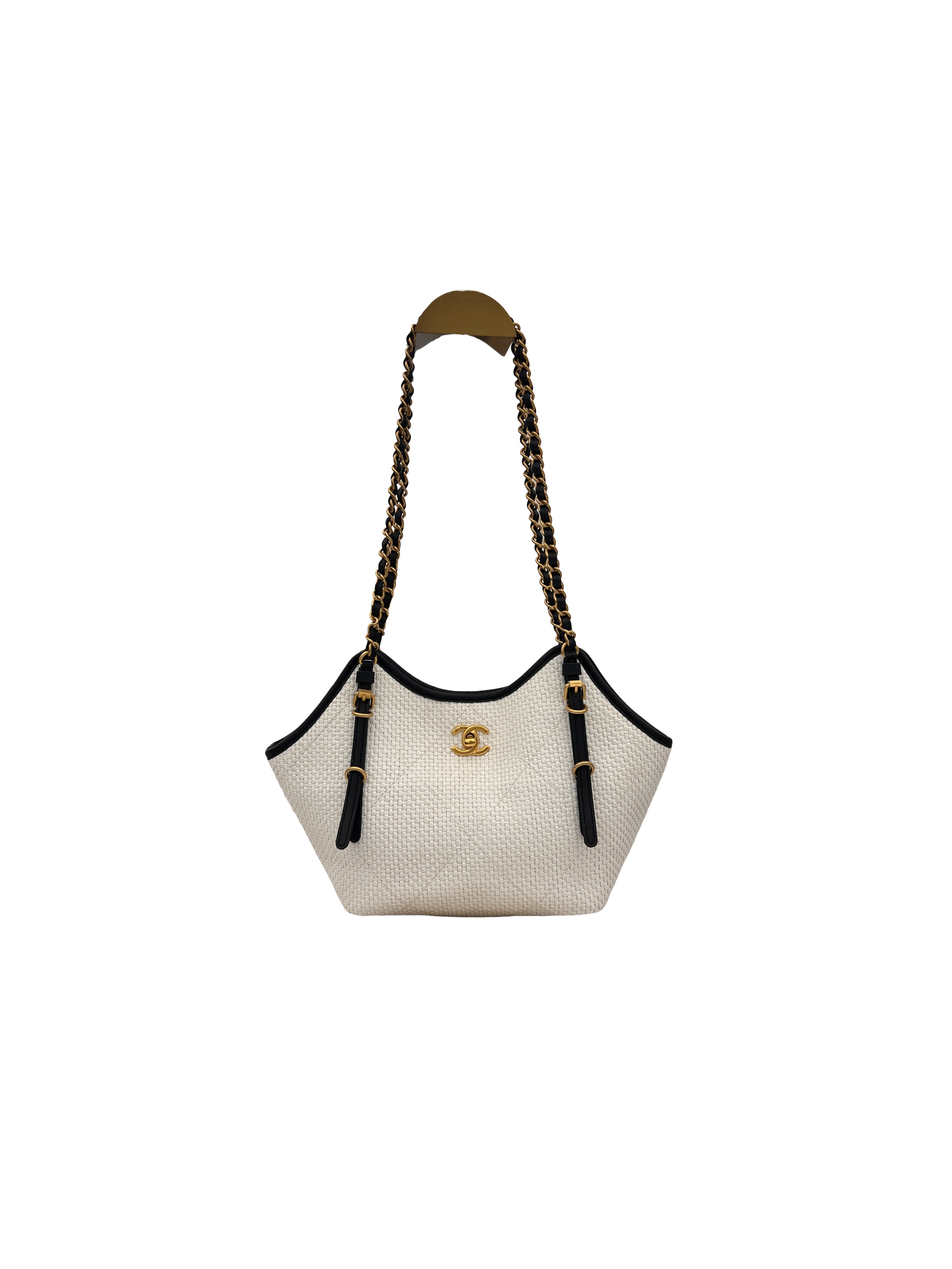 Chanel Braided Raffia Calfskin Small Shopping Tote