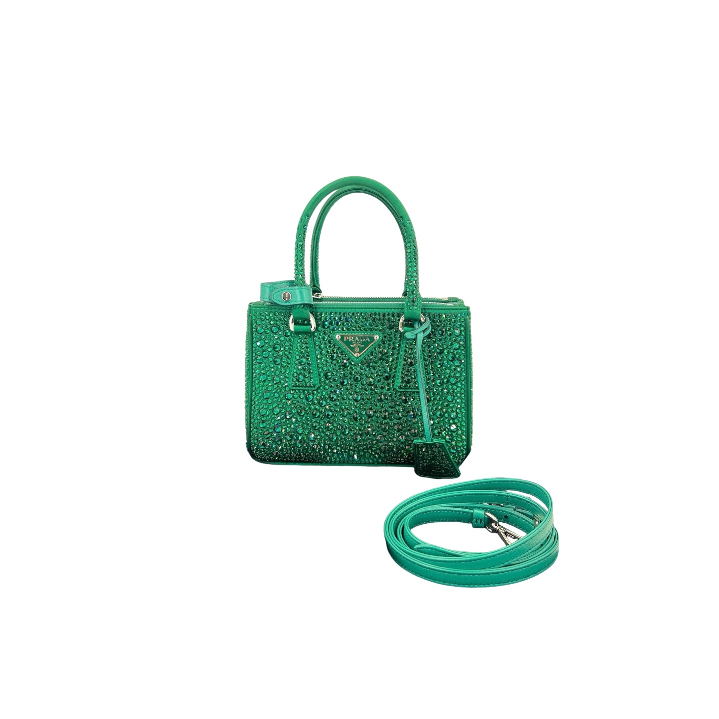 Prada Prada Galleria Double Zip Tote Crystal Embellished Satin Mini