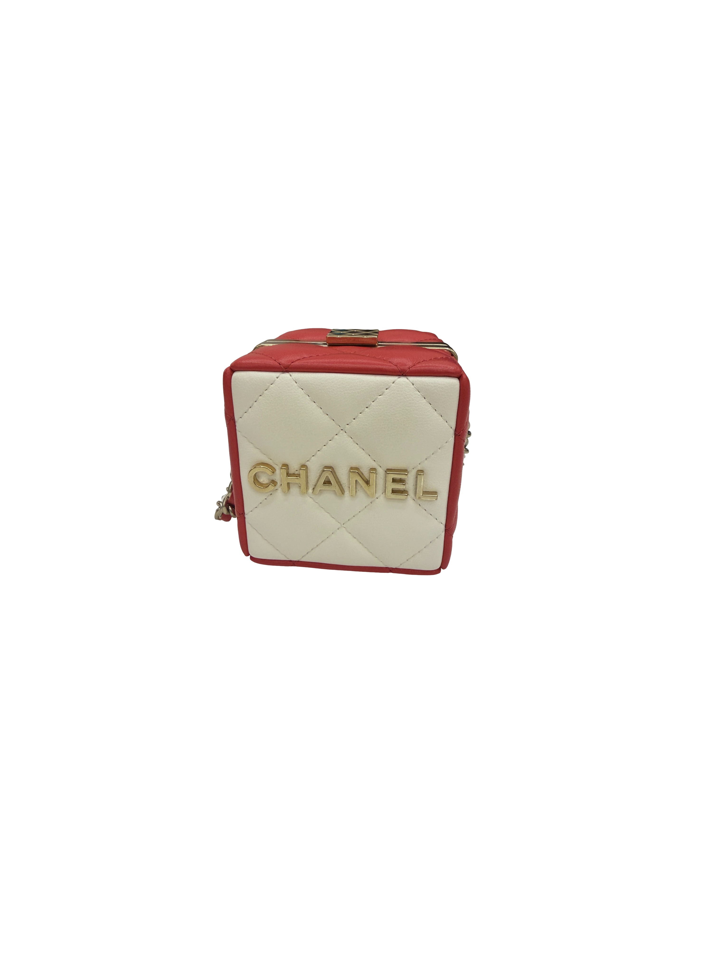 Chanel Red Leather Mini Vanity Box Bag Gold Hardware