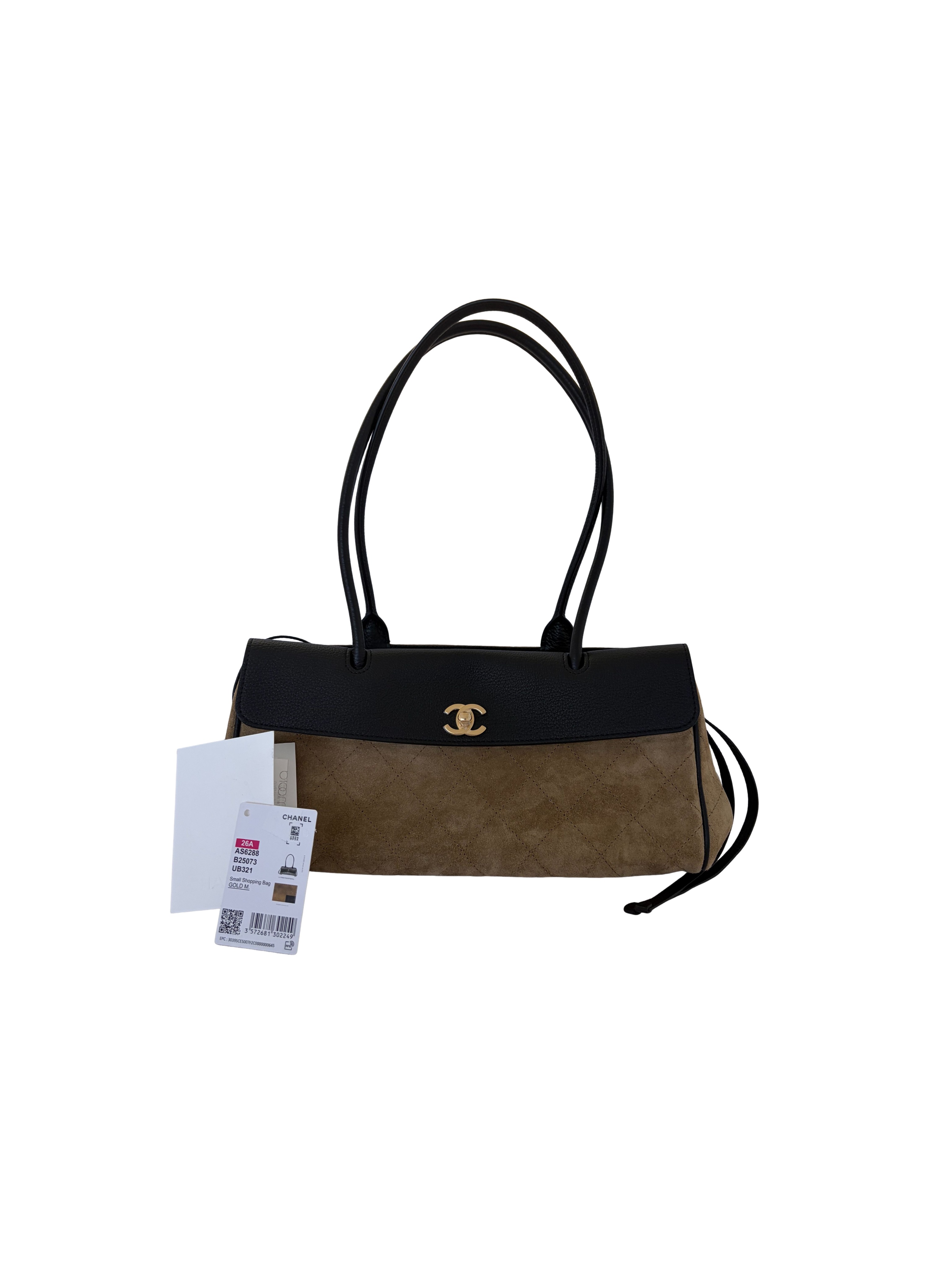 Chanel Grained Calfskin Suede Urban Essentials Small Shopping Bag Dark Beige Black