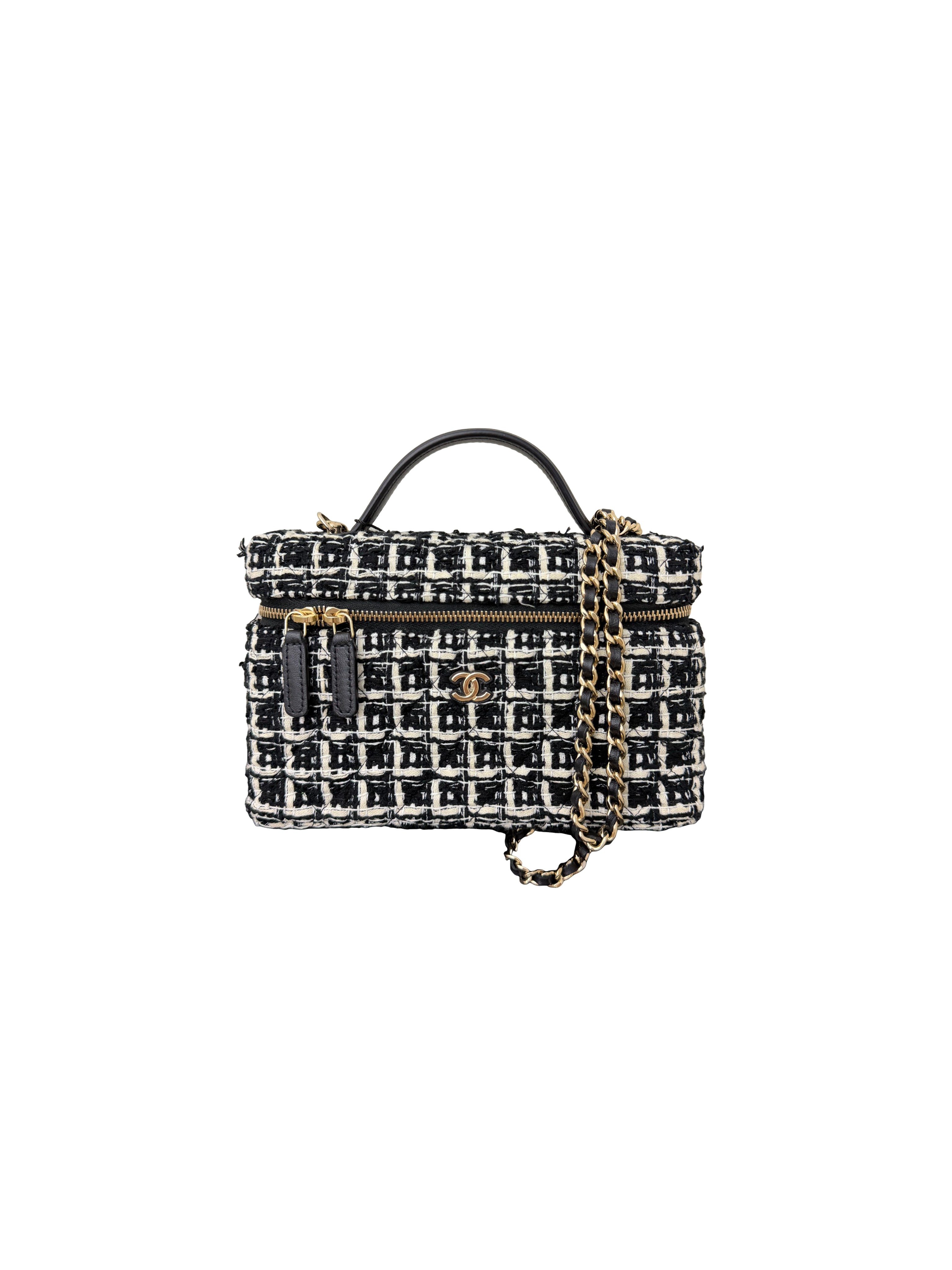 Chanel Black and White Tweed Vanity Case with Chain