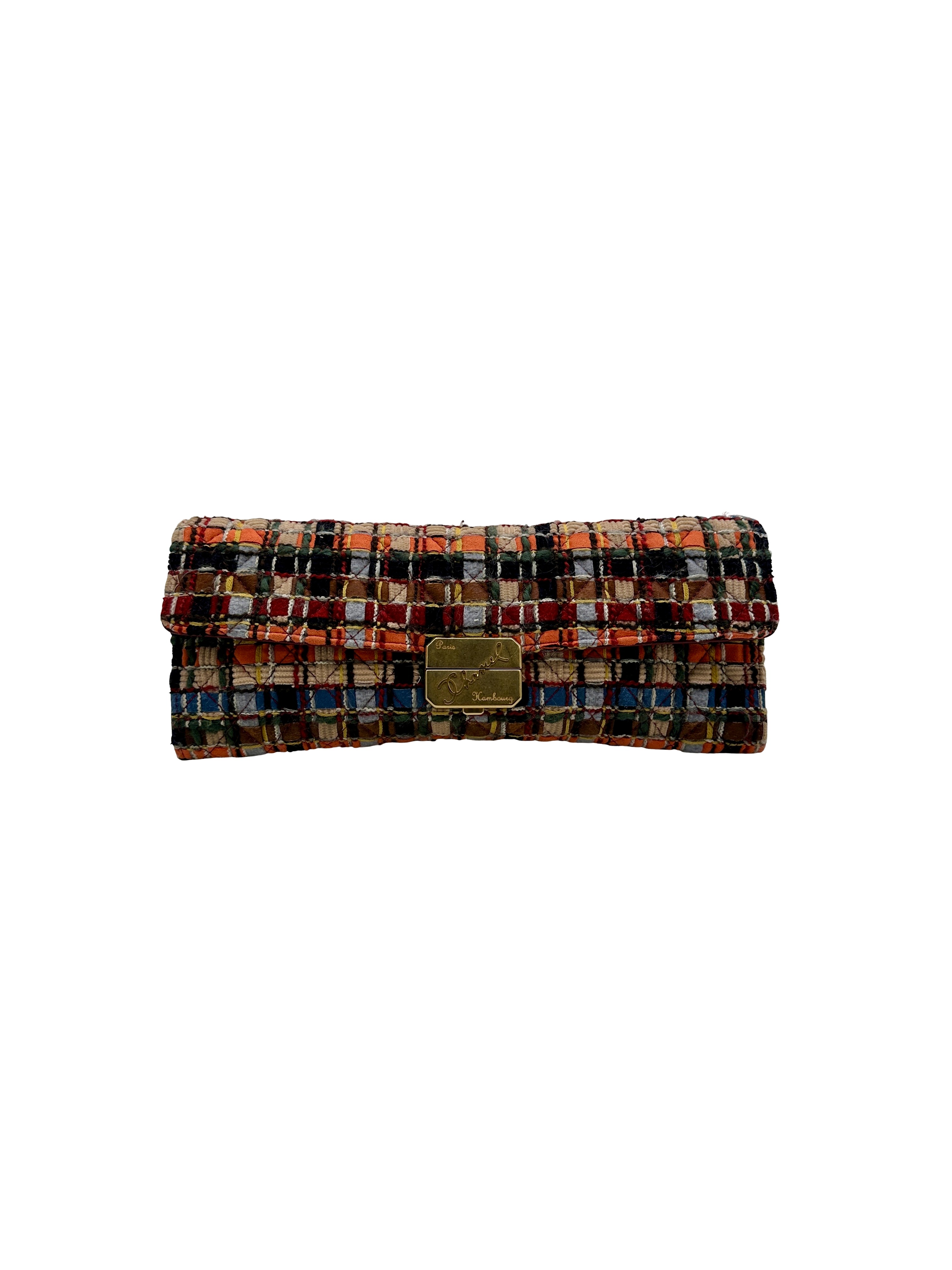 Chanel Multicolor Tweed Paris-Hamburg Clasp Clutch Aged Gold Hardware