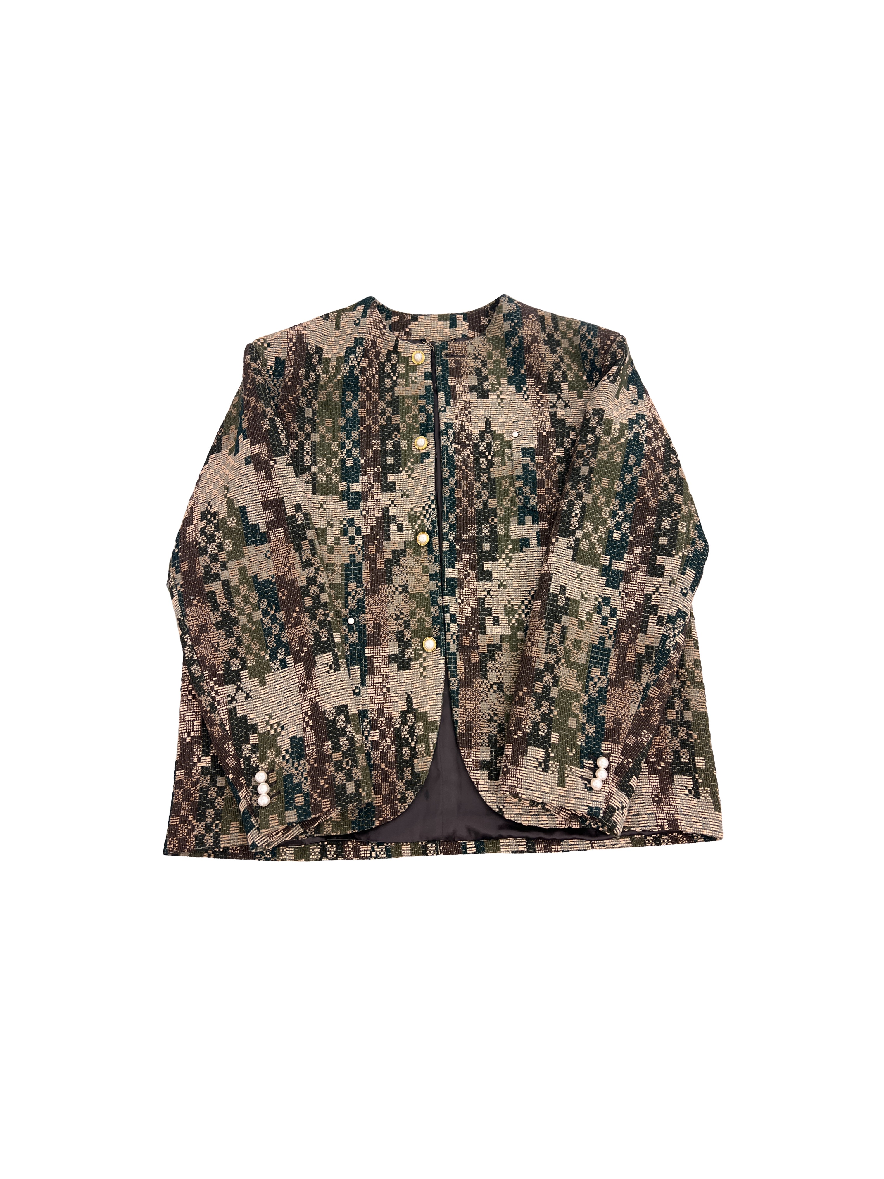 Louis Vuitton SS24 Chic Collarless Cashmere Blend Damoflage Tweed Jacket (Fr size 56