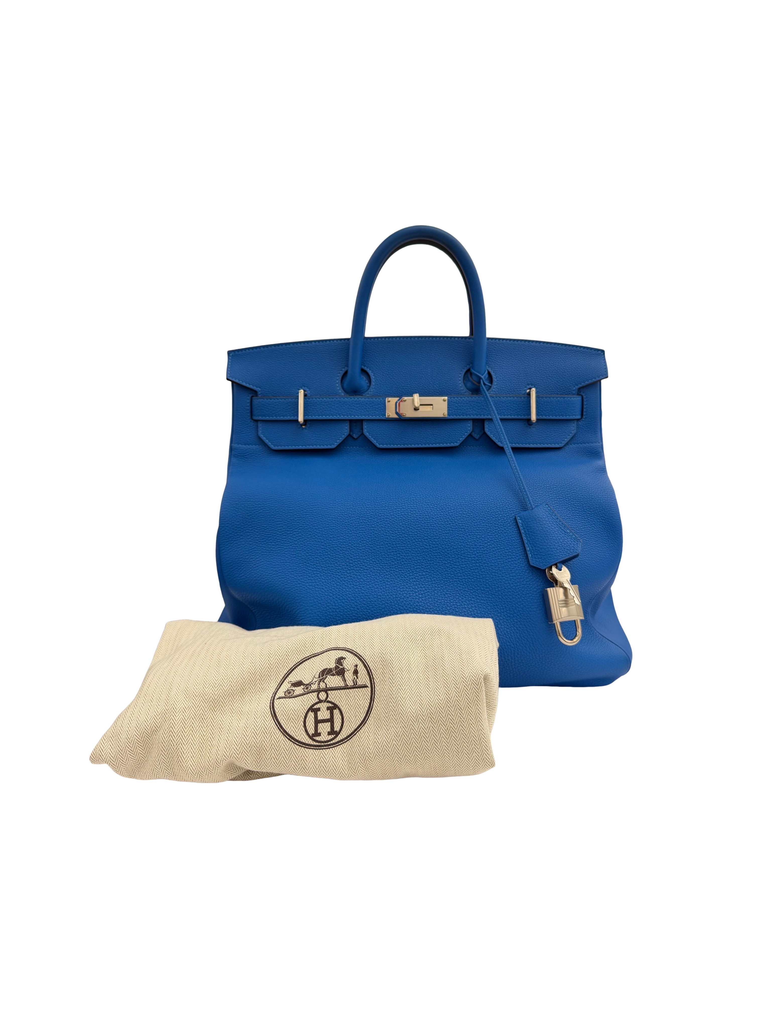Hermès Togo Leather Haut à Courroies Bleu Hydra 40 U Stamp