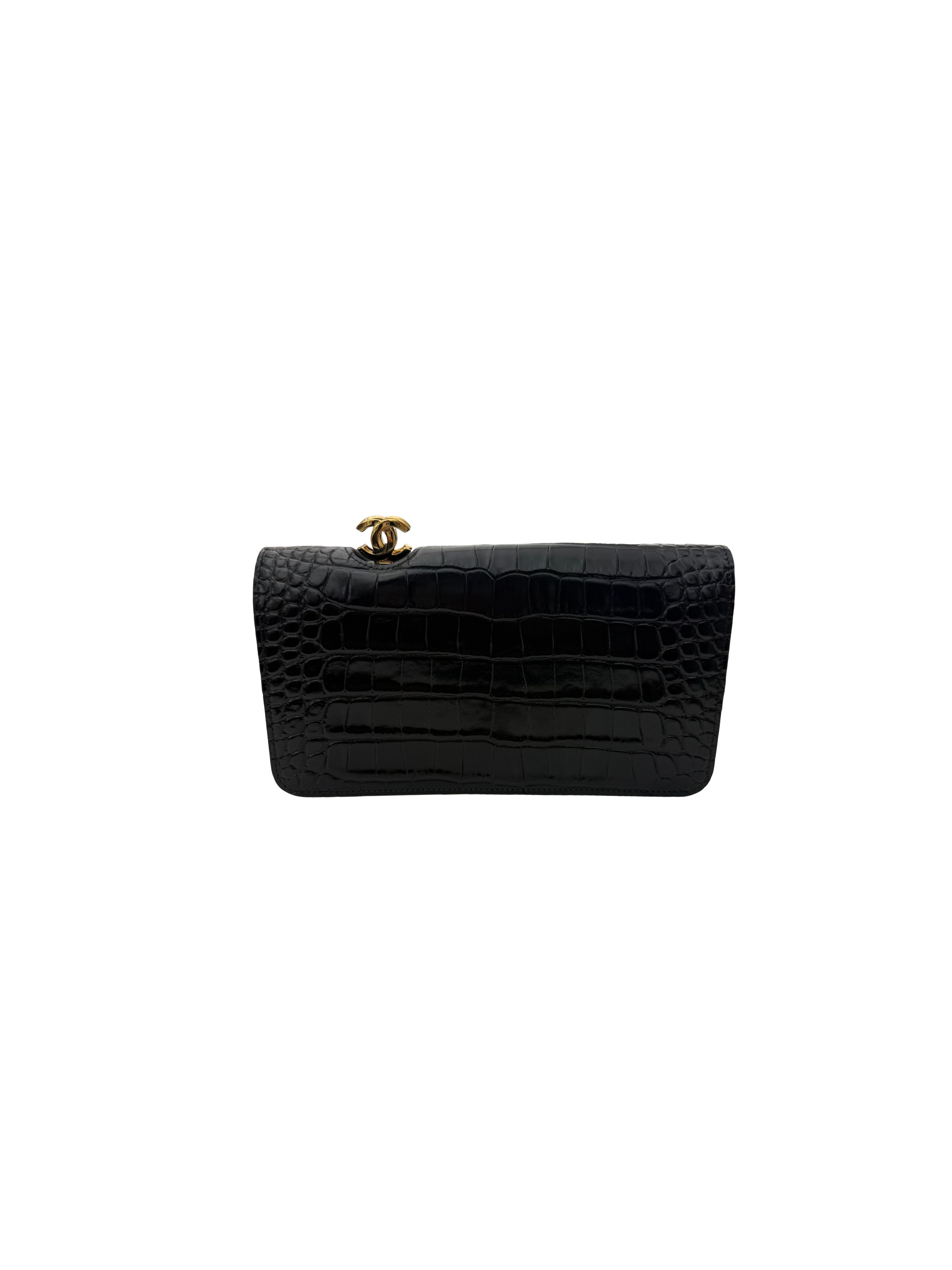 Chanel Calfskin Crocodile Embossed CC Clutch