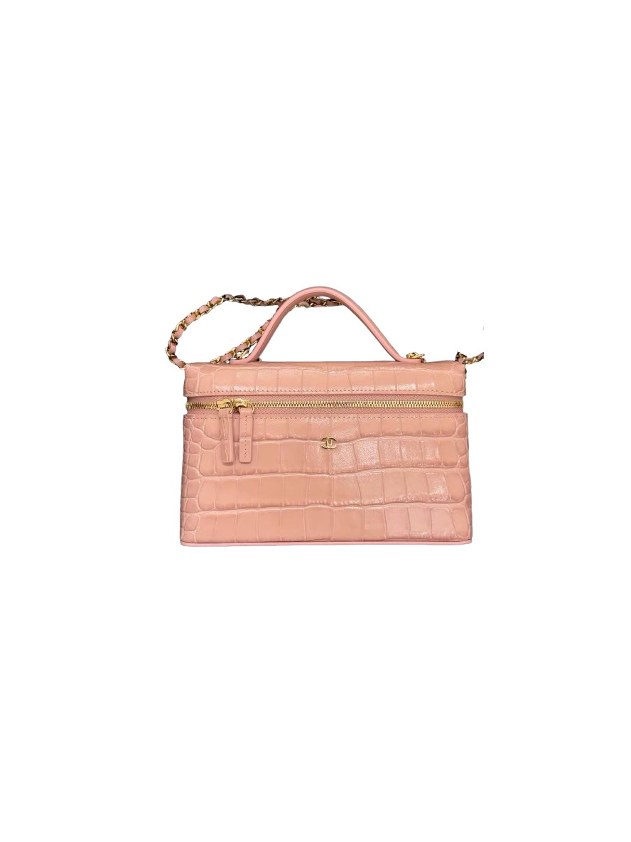Chanel Calfskin Crocodile Embossed Crococo Exoticoco Vanity Pink