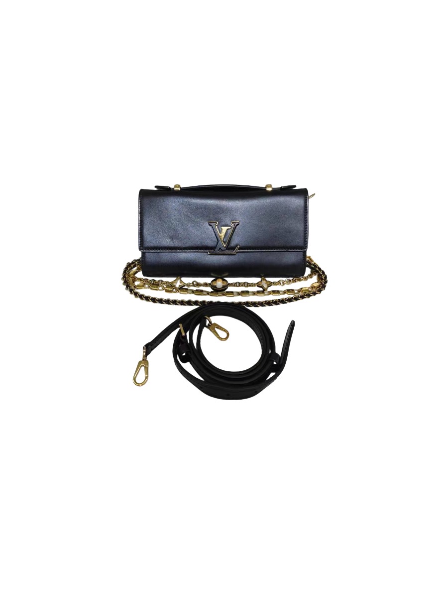 Louis Vuitton Calfskin LV Wallet On Chain Capucines Black