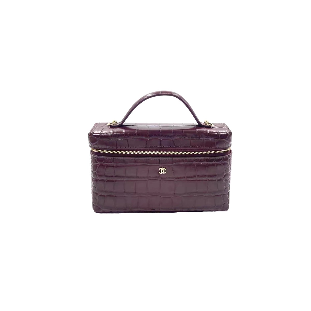 Chanel Calfskin Crocodile Embossed Crococo Exoticoco Vanity Burgundy Red
