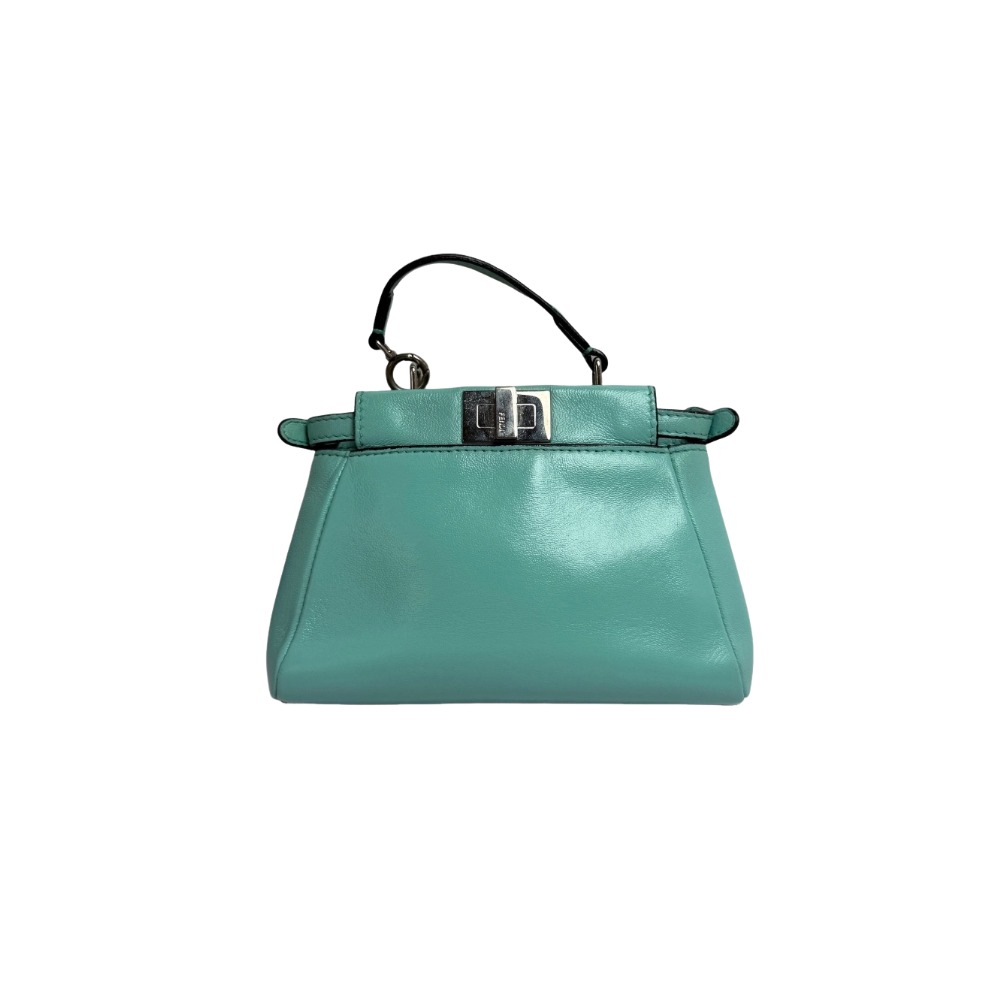 Fendi Shiny Nappa Micro Peekaboo Iconic Satchel Turchese