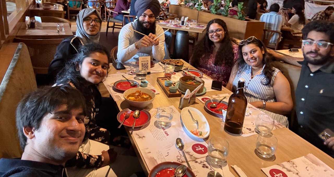 Team lunch celebration after presentation