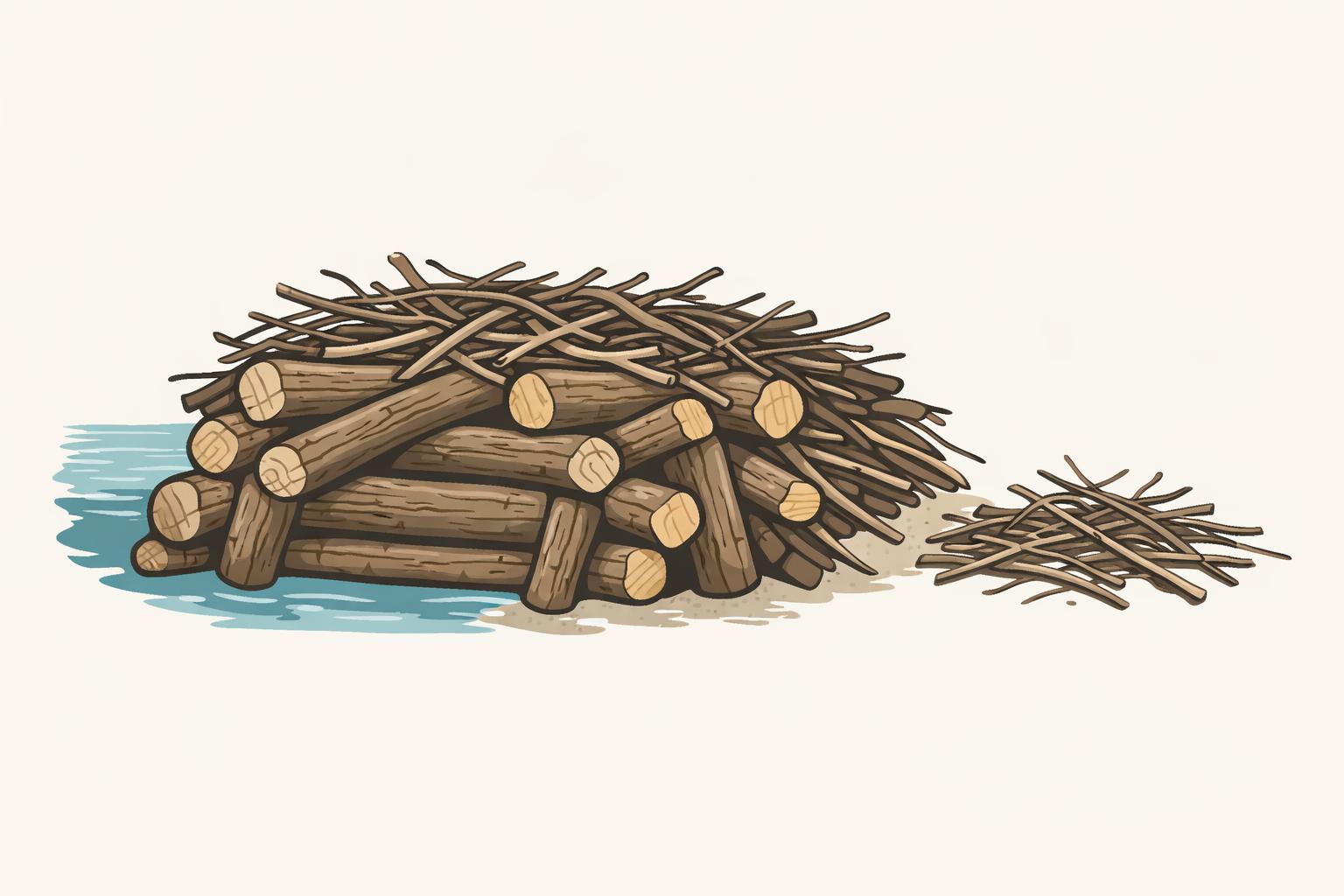 Ranking AI candidates by built work, with sturdy logs forming the dam and flimsy twigs set aside