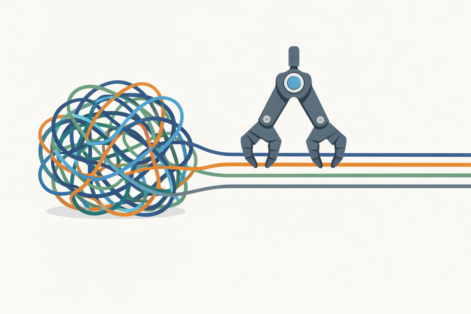 AI task breakdown turning tangled workflow threads into manageable AI-assisted steps