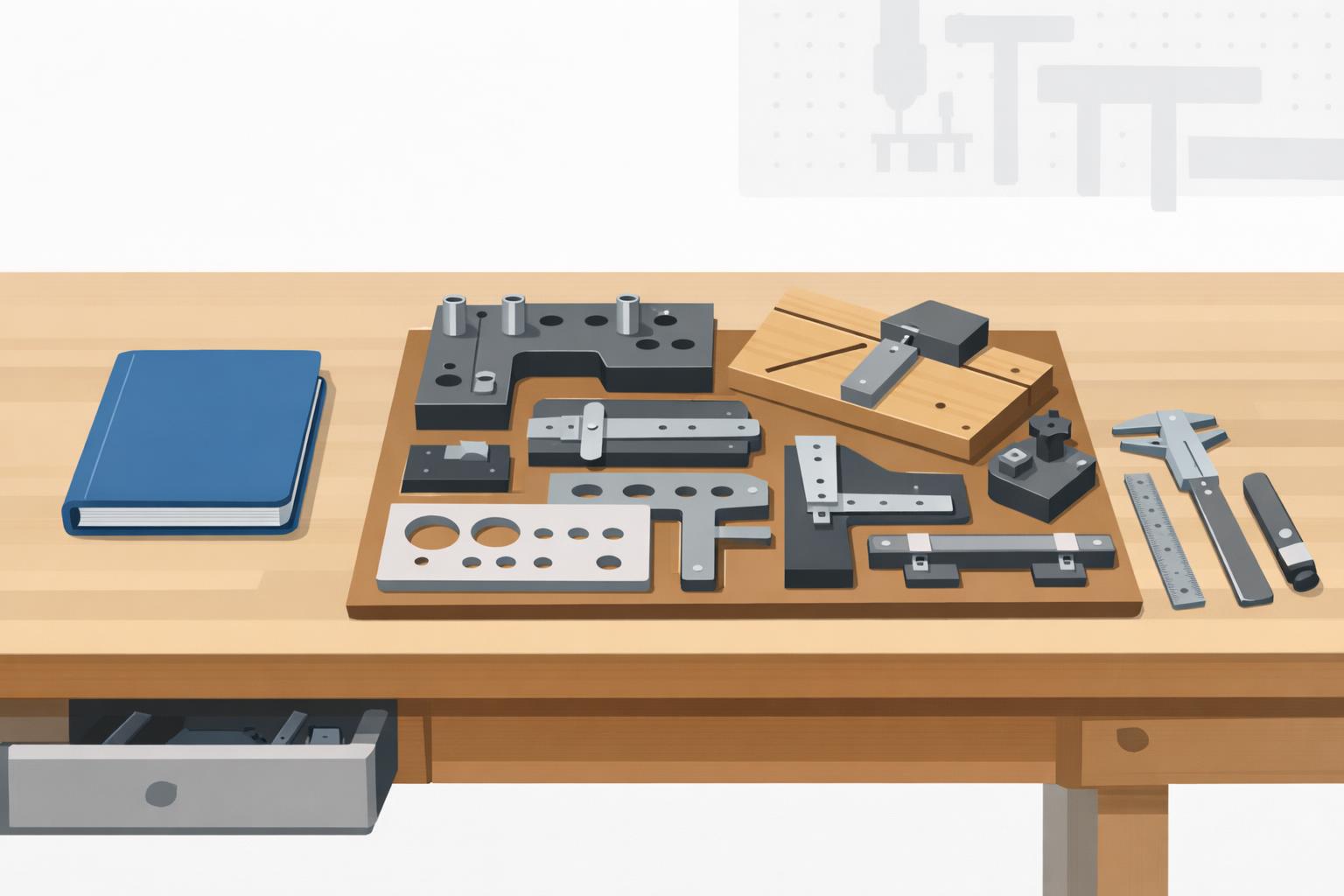 workbench with task-specific jigs replacing a generic training manual for real workflow change
