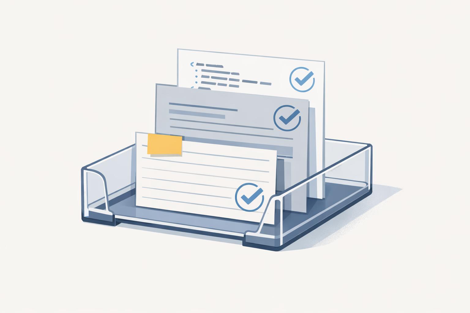 transparent filing tray with code, campaign brief, and project note assembled as hiring evidence