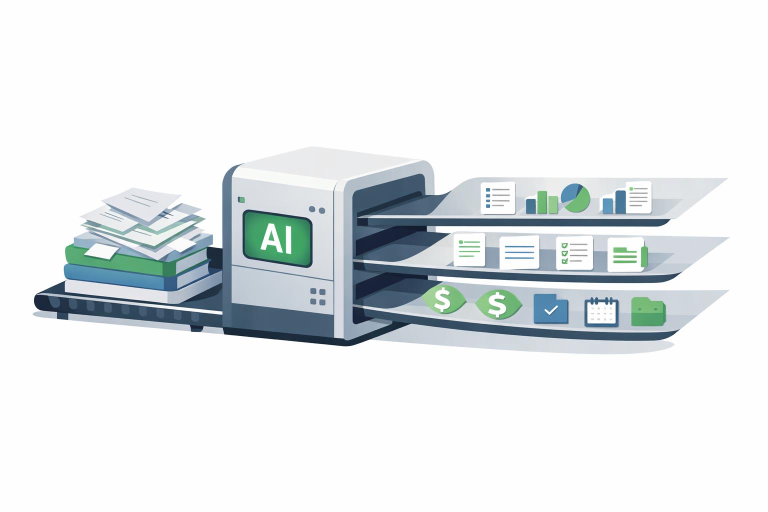 AI sorting finance ledgers and invoices into streamlined workflow streams