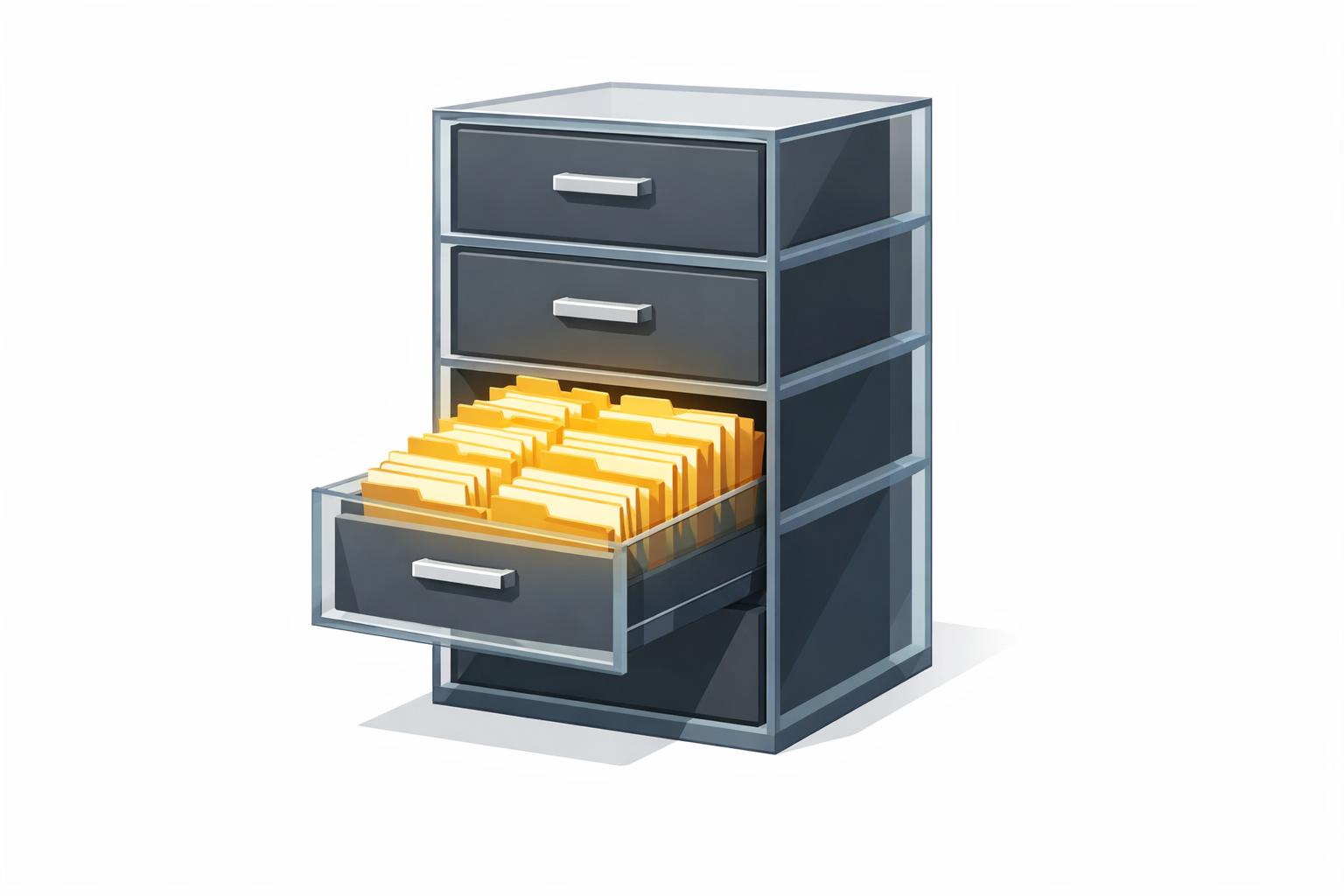 open filing cabinet showing one overflowing drawer and closed drawers, symbolising visible AI use but hidden workflow change