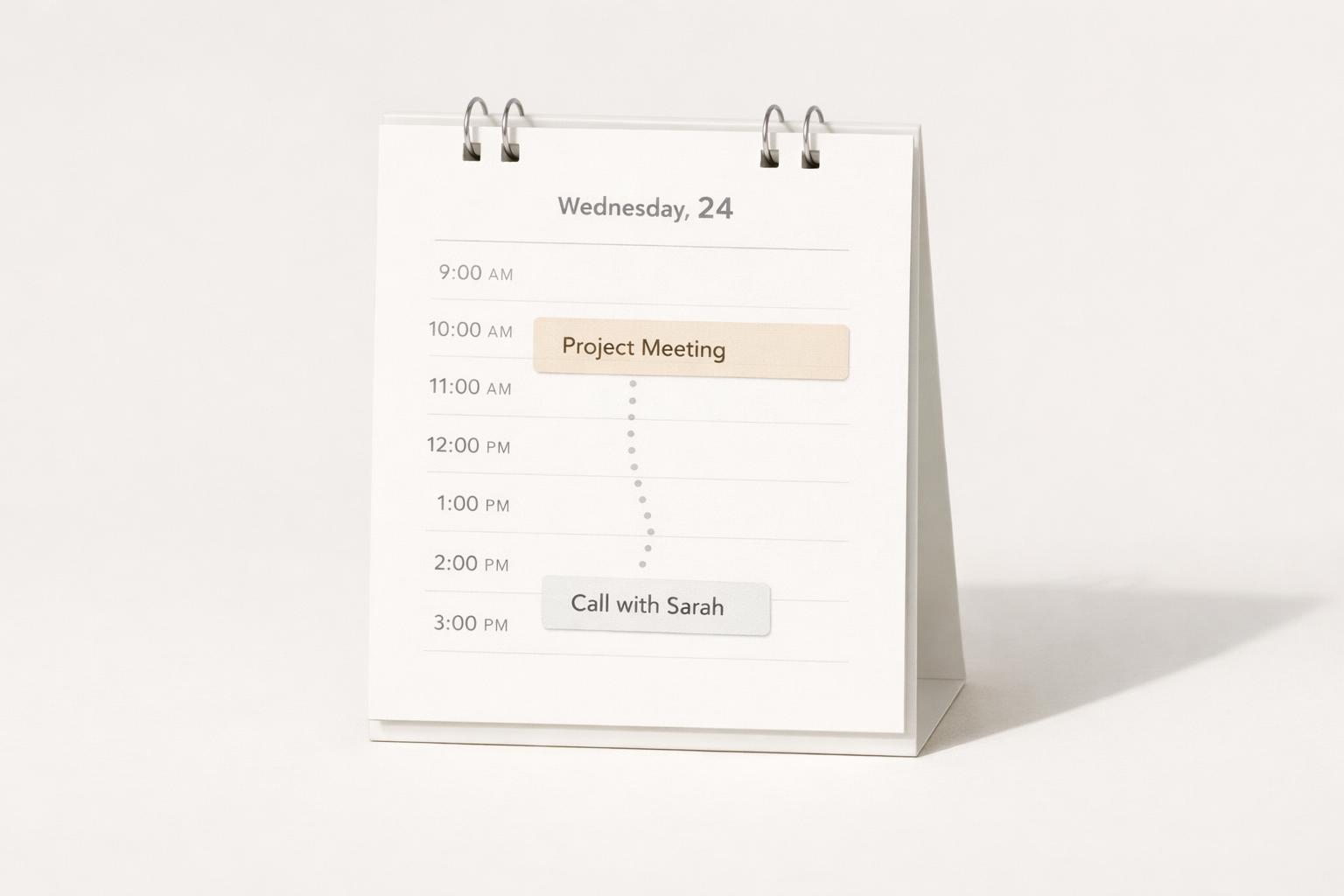 Meeting reminder calendar page with linked follow-up note and reminder dots