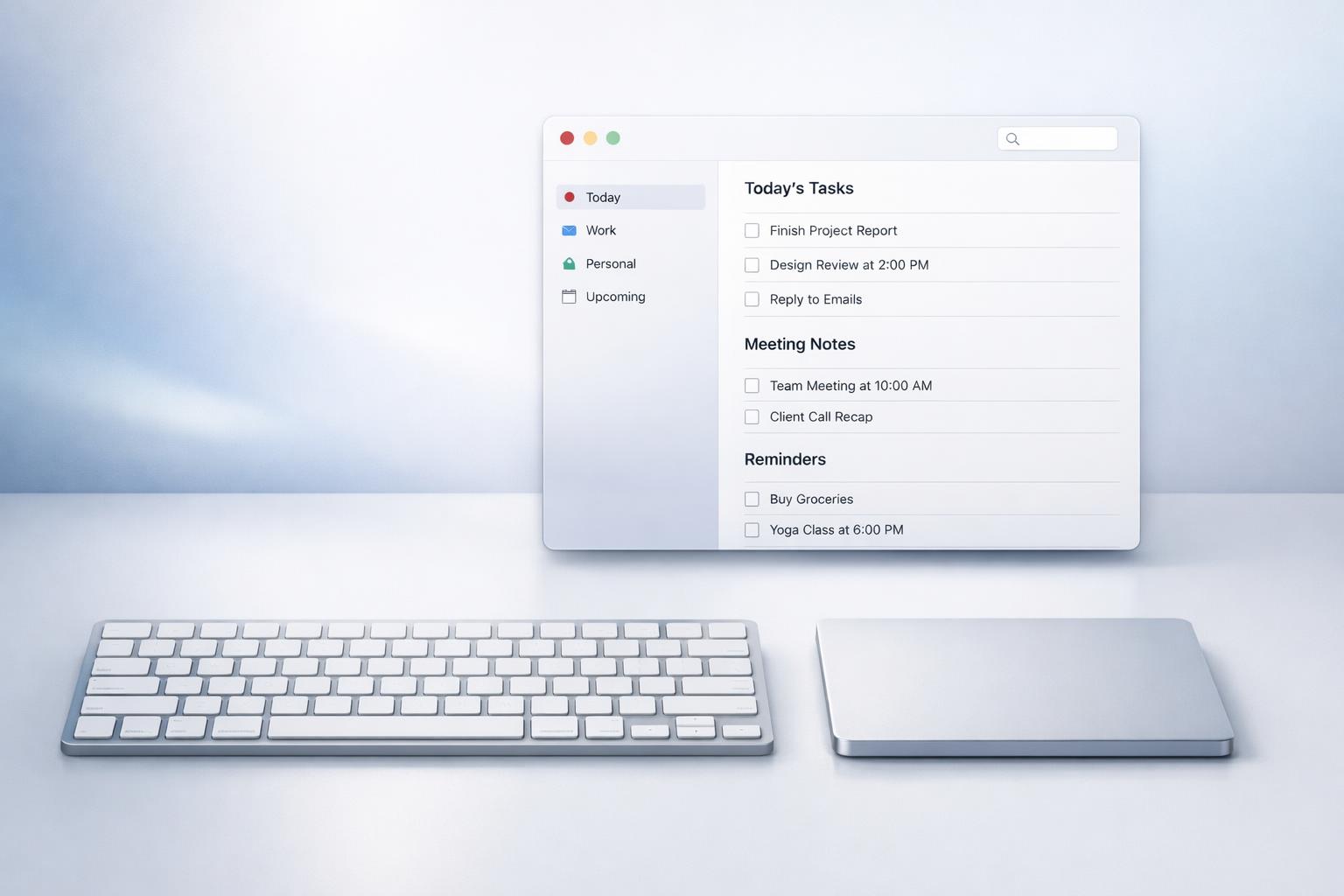 Native Mac task app command center beside keyboard and trackpad for Apple power users
