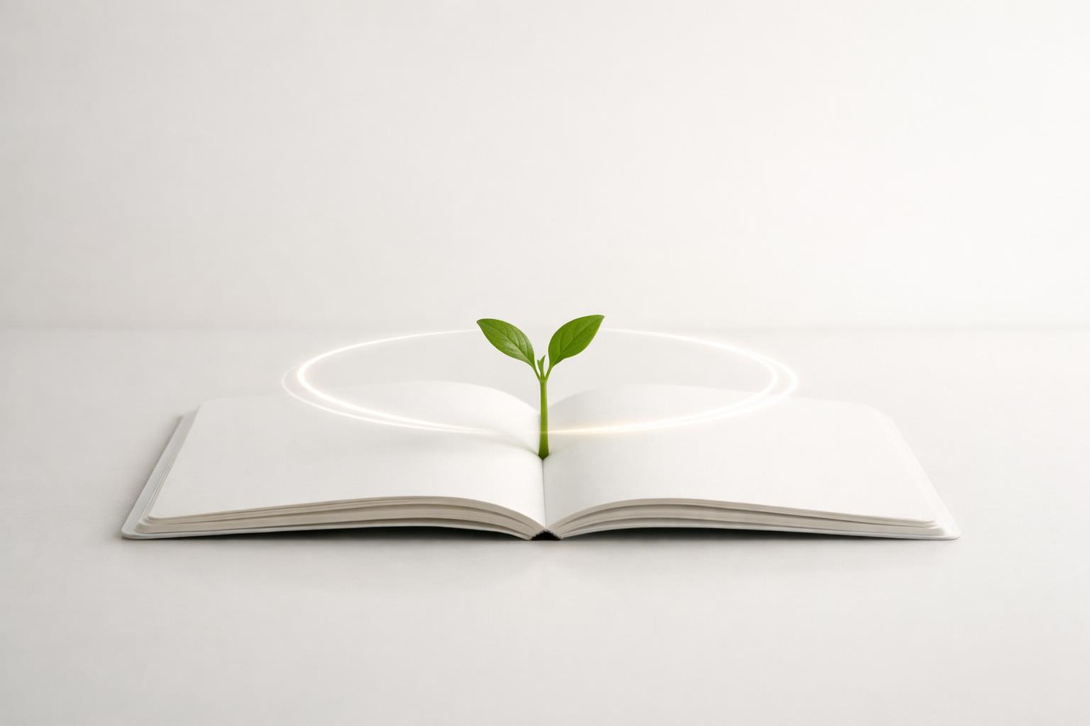 A notebook with a seedling and pulse ring symbolizing health goals tracked in a life planner