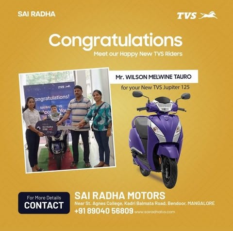 Congratulation MR.WILSON MELWINE TAURO for your new TVS Jupiter 125