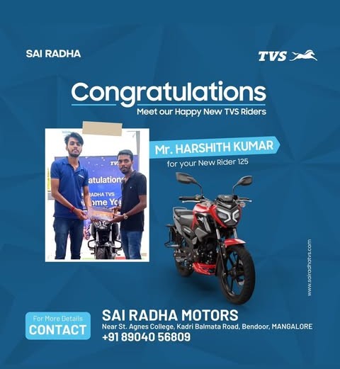 Congratulation MR.HARSHITH KUMAR for your new TVS Rider 125