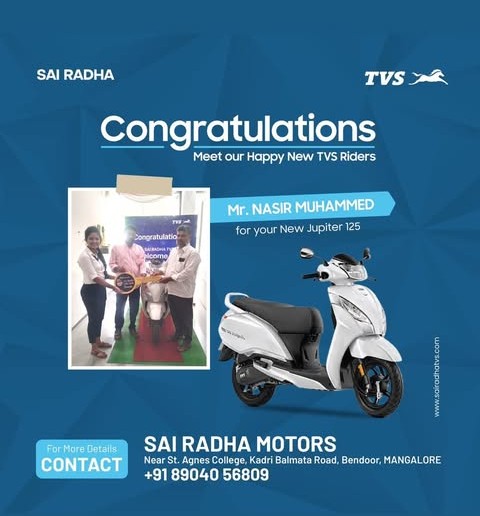 Congratulation MR.NASIR MUHAMMED for your new TVS Jupiter 125