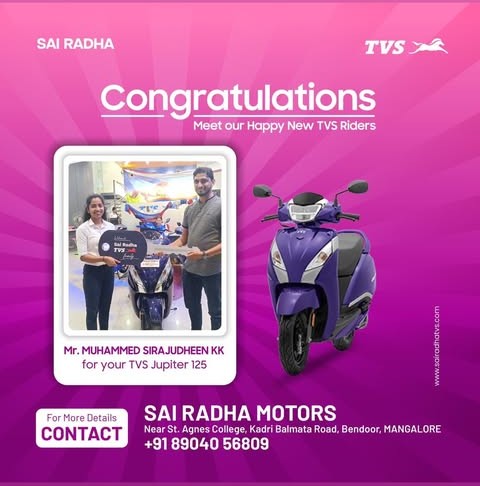 Congratulation MR.MUHAMMED SIRAJUDHEEN KK for your new TVS Jupiter 125