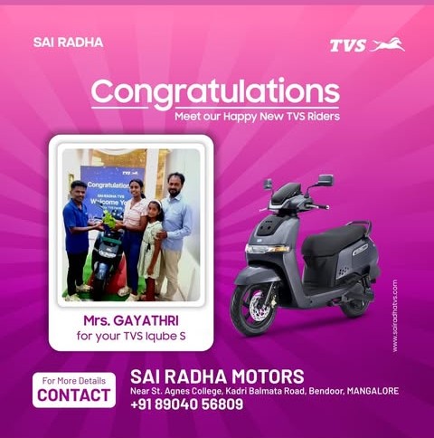 Congratulation MRS.GAYATHRI for your new TVS IQube S