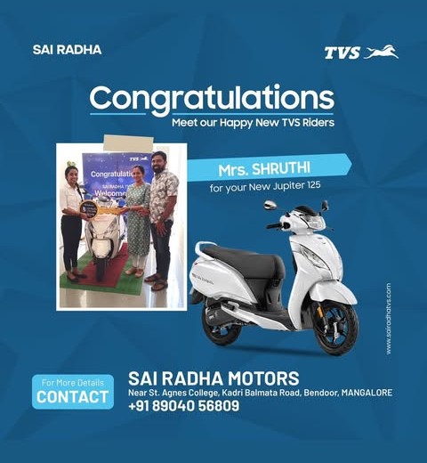 Congratulation MRS.SHRUTHI for your new TVS Jupiter125