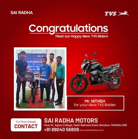 Congratulation MR.NITHISH for your new TVS Raider